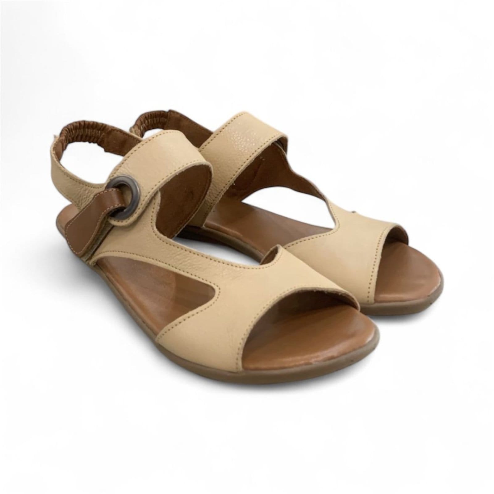 Vista 2 Sandália Feminina Flat Balatore em Couro BZ087 Creme Balatore Shoes bege