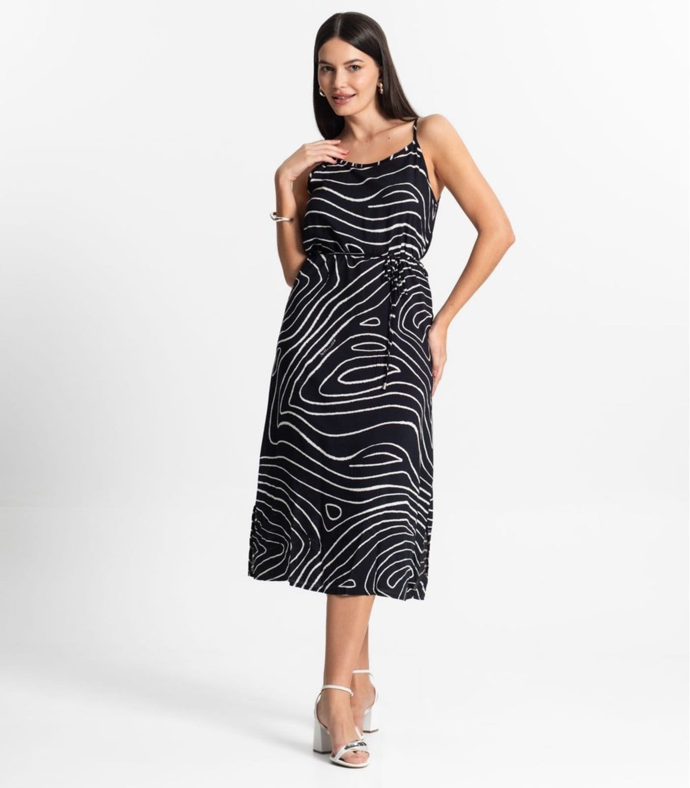 Vista principal Vestido Midi Feminino Estampado Select Select preto