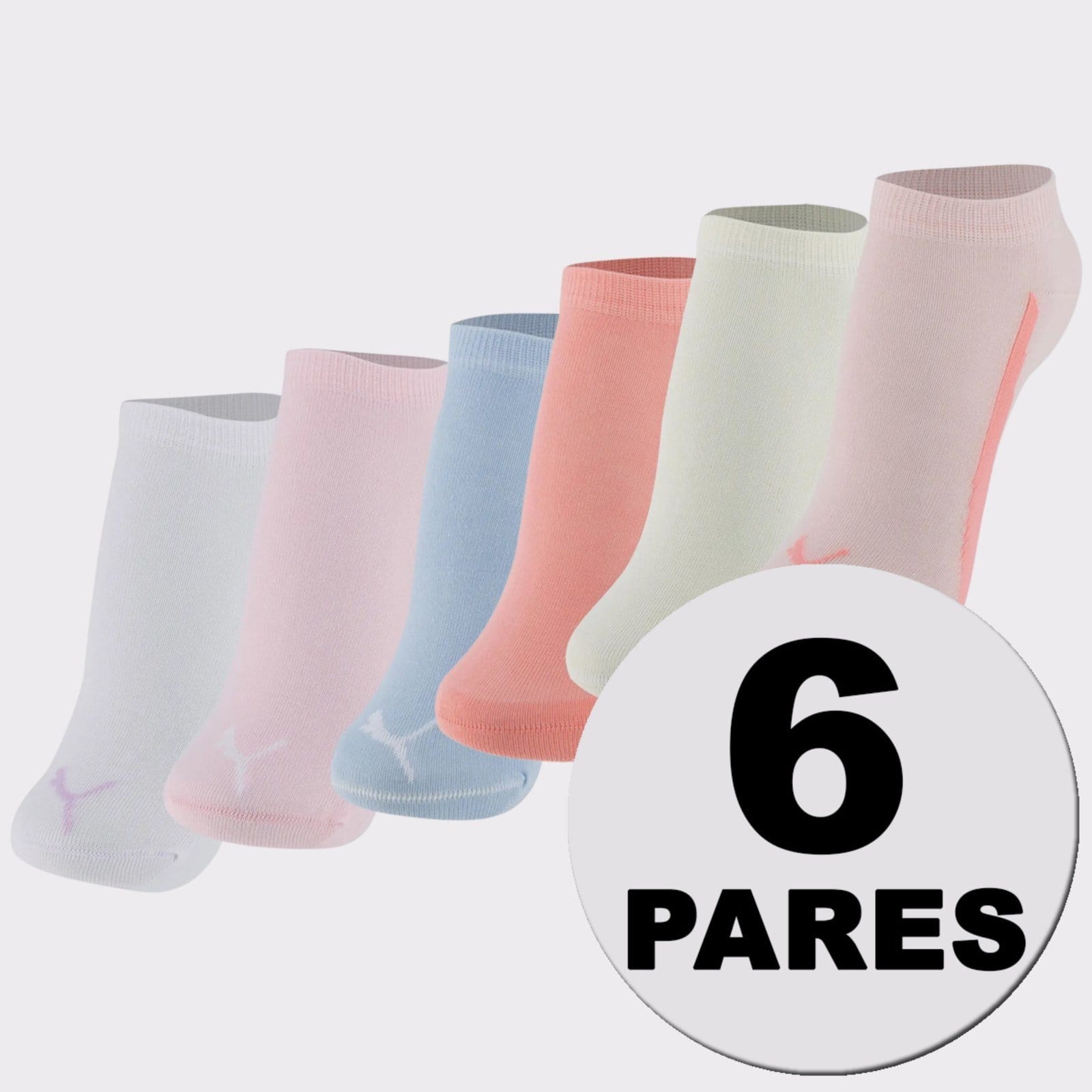 Kit Meia Puma Sapatilha 6 Pares Feminina Off White e Azul e Rosa e Branca