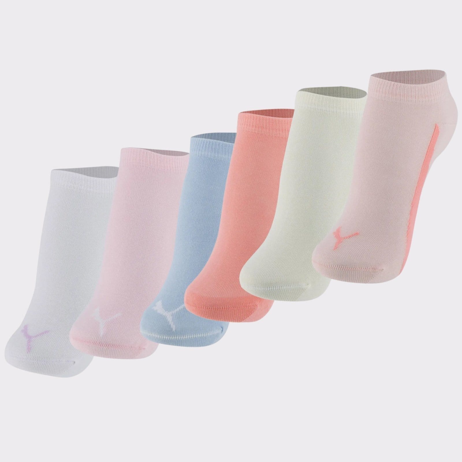 Vista 2 Kit Meia Puma Sapatilha 6 Pares Feminina Off White e Azul e Rosa e Branca Puma rosa white