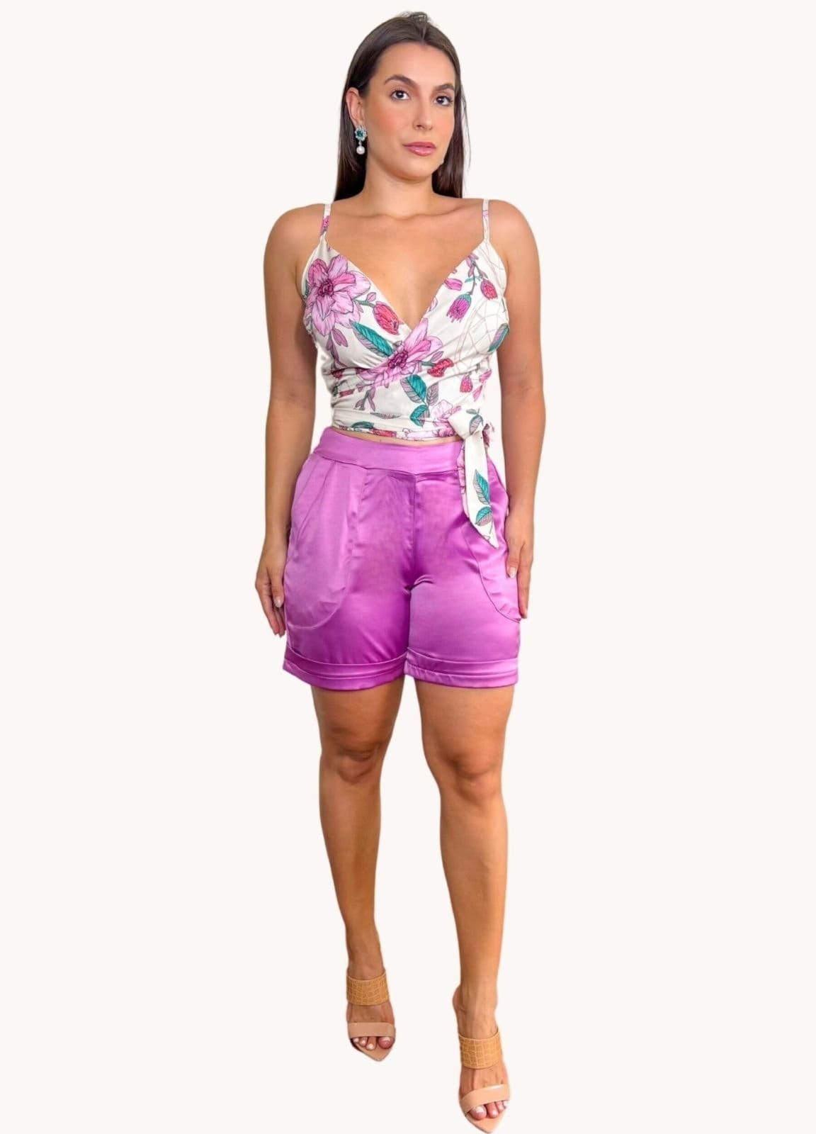 Vista principal SHORT FEMININO COM BOLSO E BARRA ITALIANA Lavanda Art Livre lilás lavanda