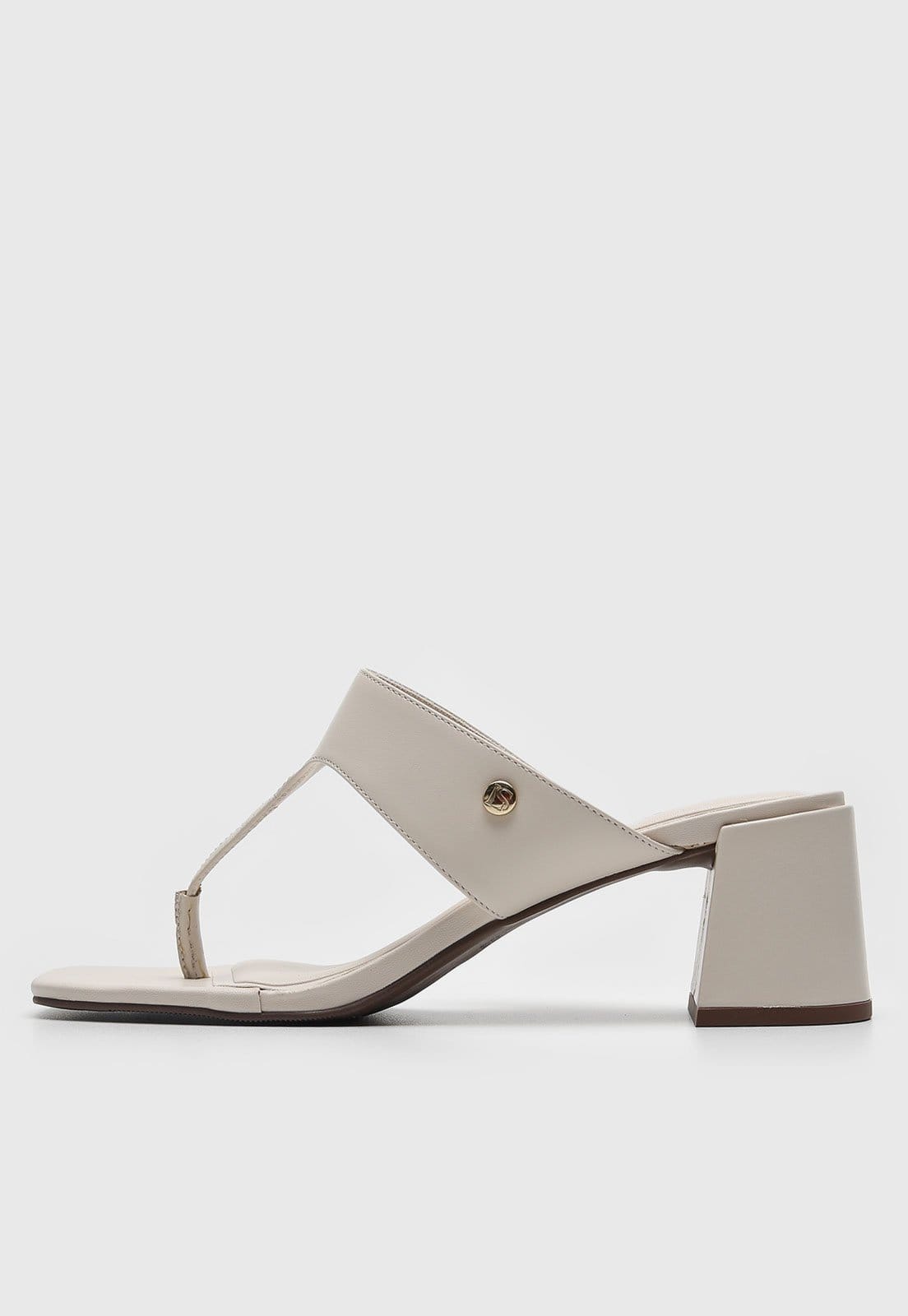 Tamanco Feminino Loucos e Santos Salto Bloco Bico Quadrado Off-White