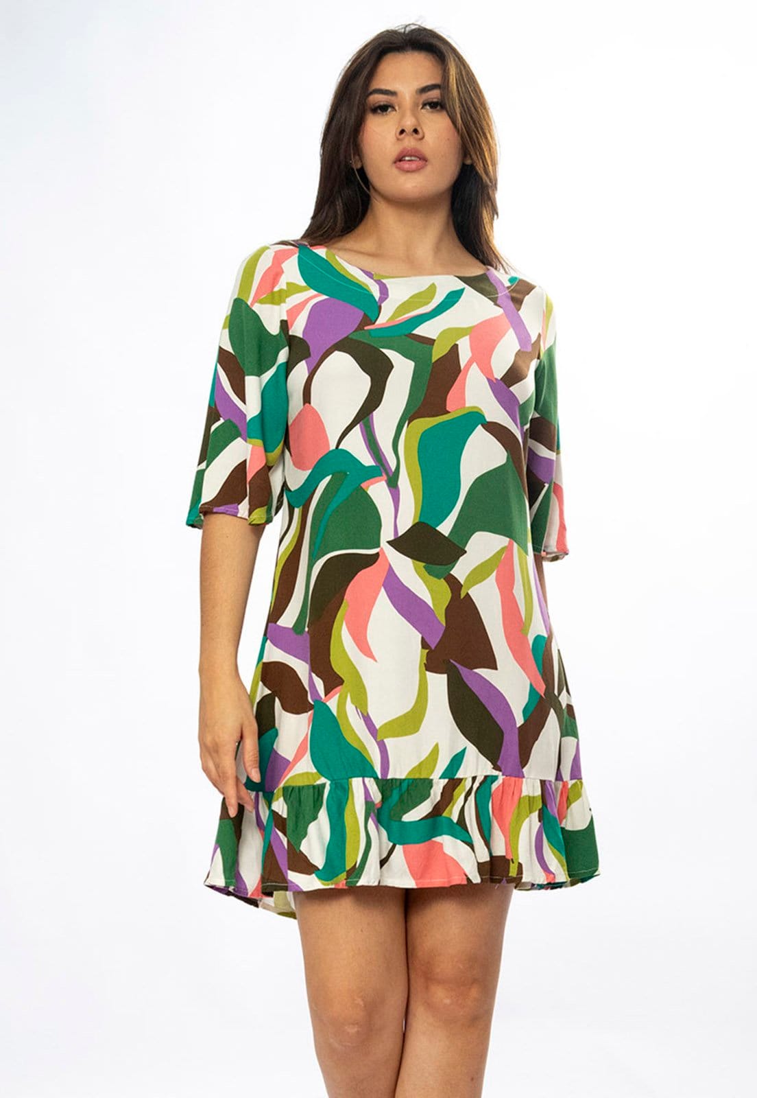 Vestido Curto Viscose Estampa Encanto Botânico