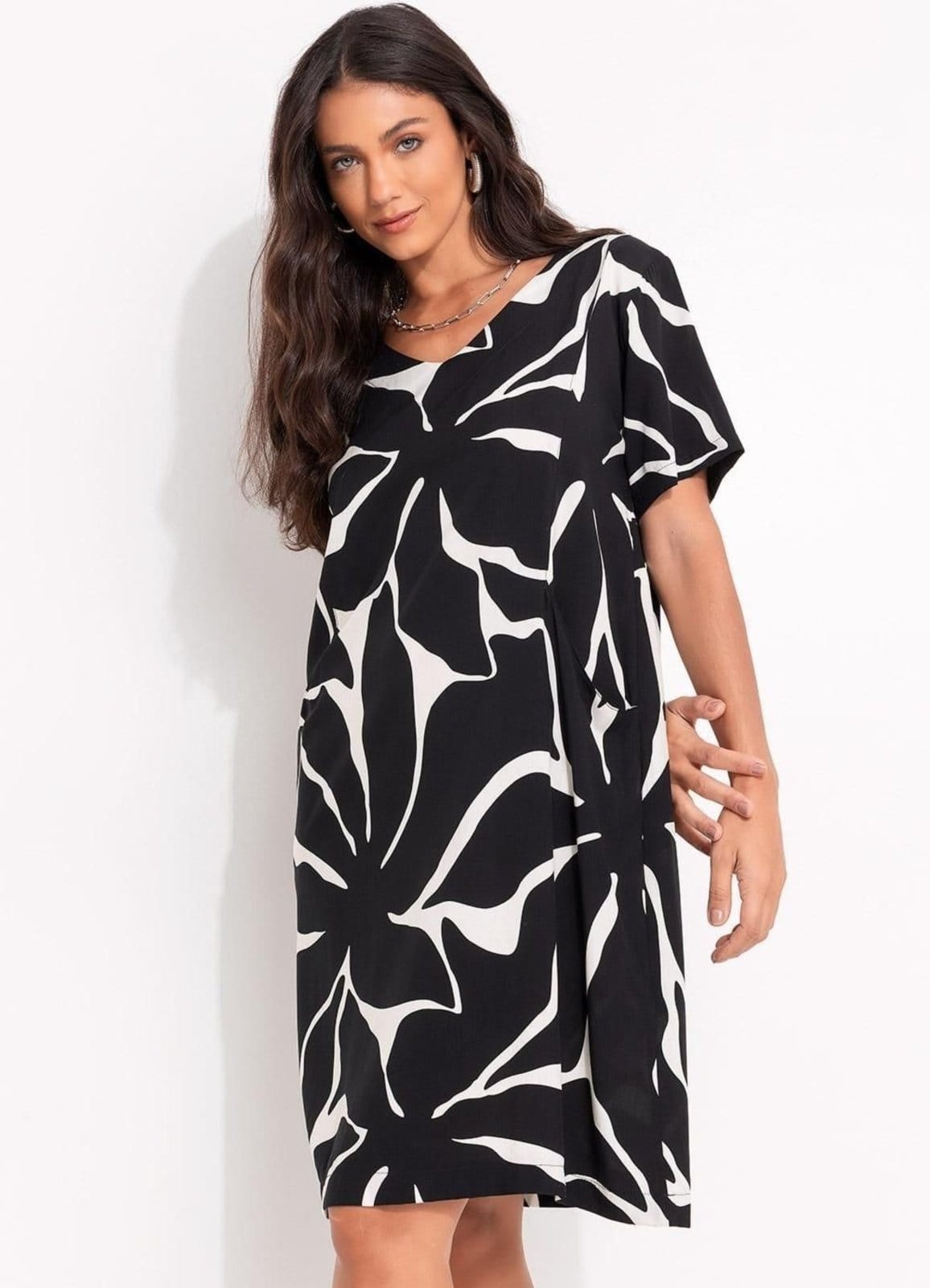 Vestido Viscose Plana Folhagem Orgânica Colorido