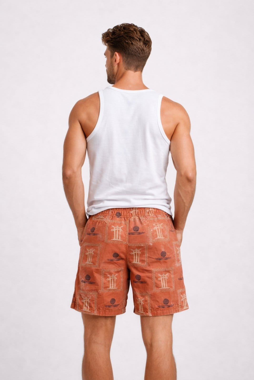 Vista 2 Bermuda Verão D Bell Outlet Fashion Estampa Palmeira D BELL OUTLET FASHION laranja