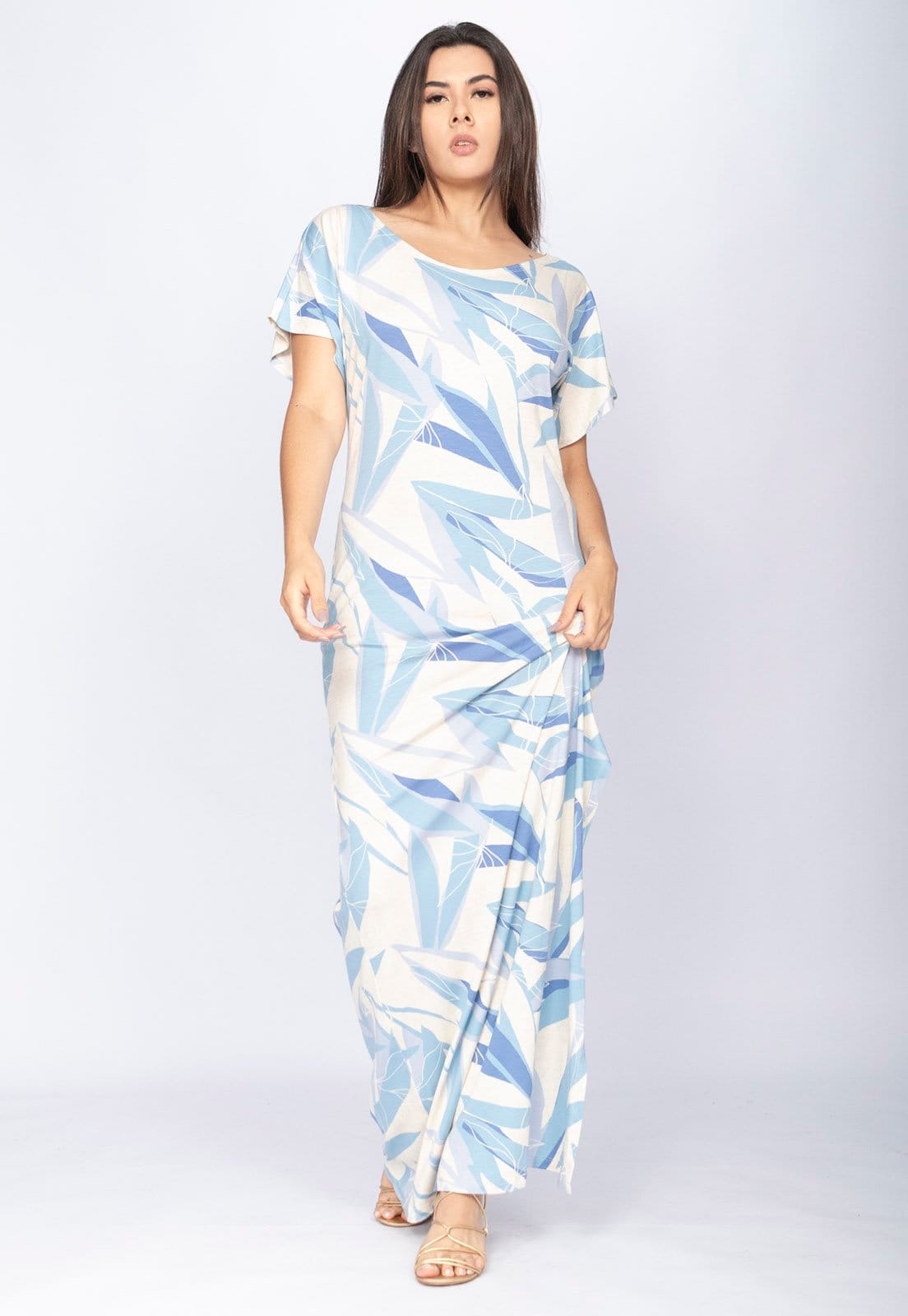 Vista 2 Vestido CabanaFree Longo Malha Fenda na Lateral Estampa Selvagem Blue Cabanafree azul/estampado blue