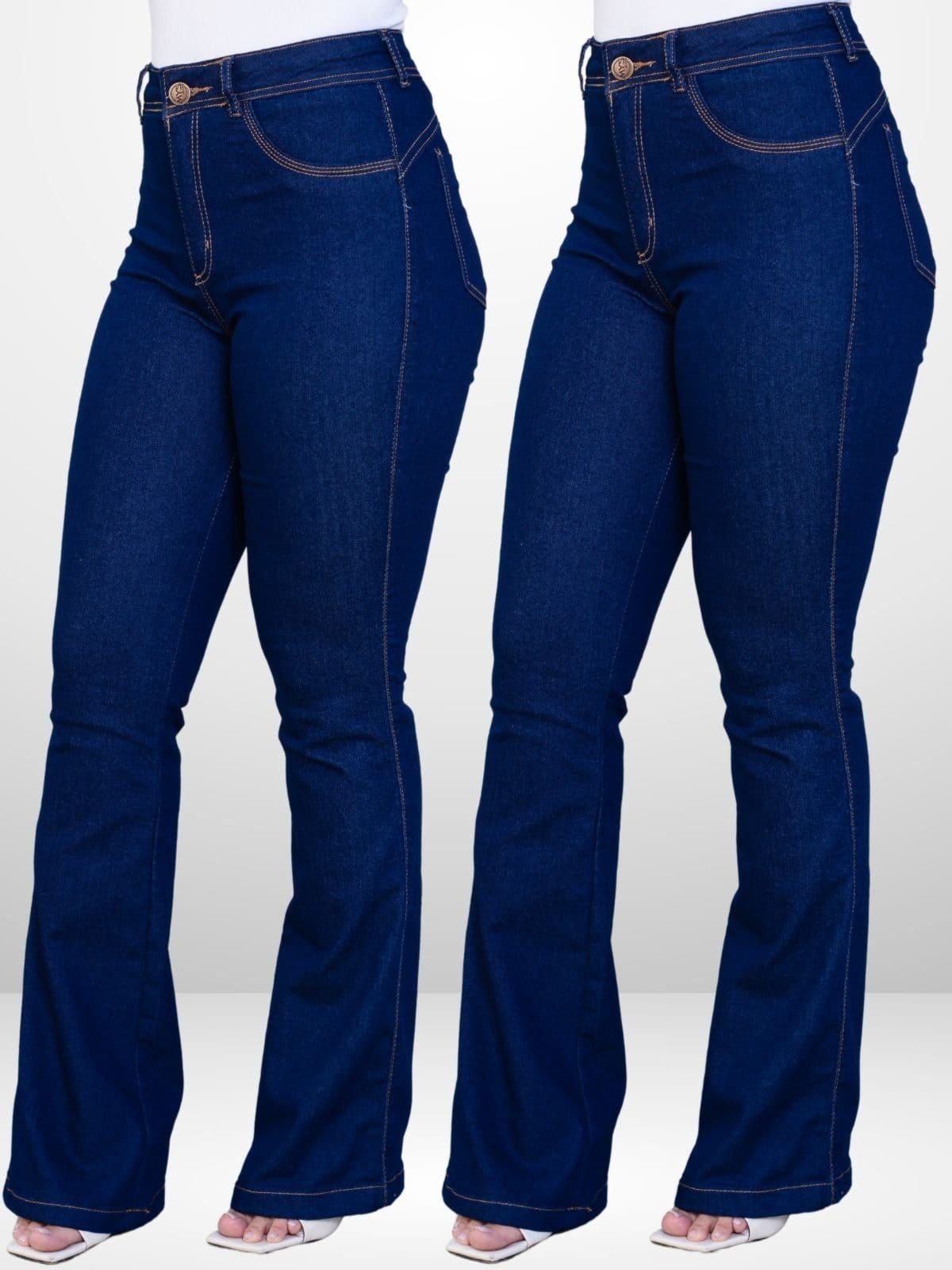Kit 2 Calça Flare Feminina Mys Jeans Cintura Alta