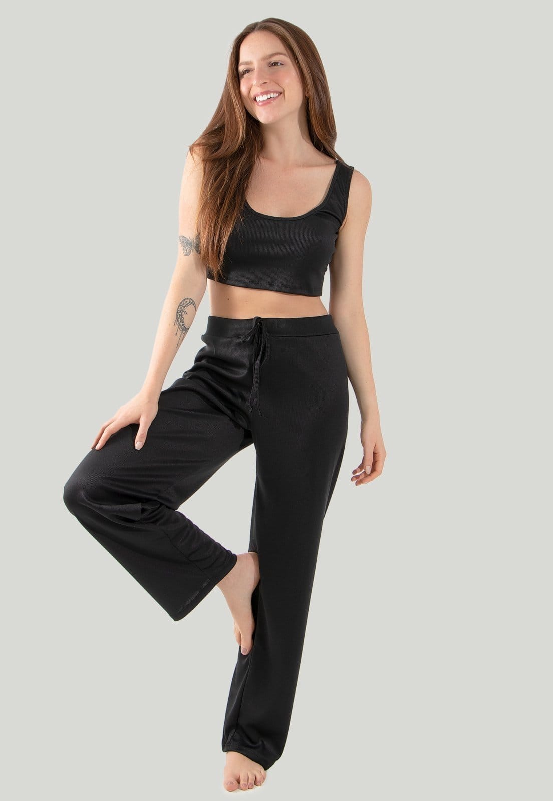 Pijama Longo Baby doll Linha Noite Conjunto Regata cinza