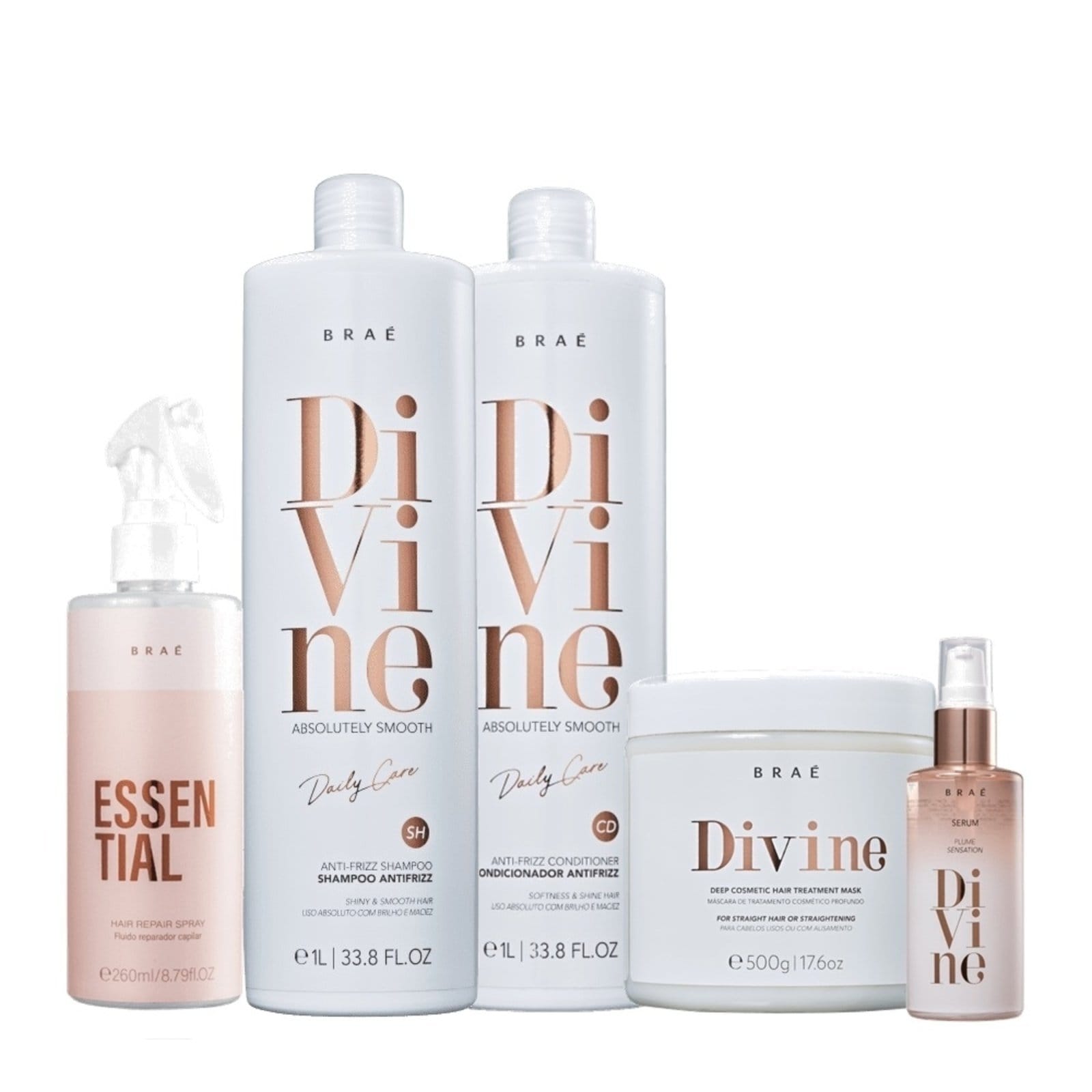 Vista principal Brae Divine Shampoo+Condicionador 1L+Mascara 500g+Essential 260ml+Serum 60ml BRAÉ multicolorido