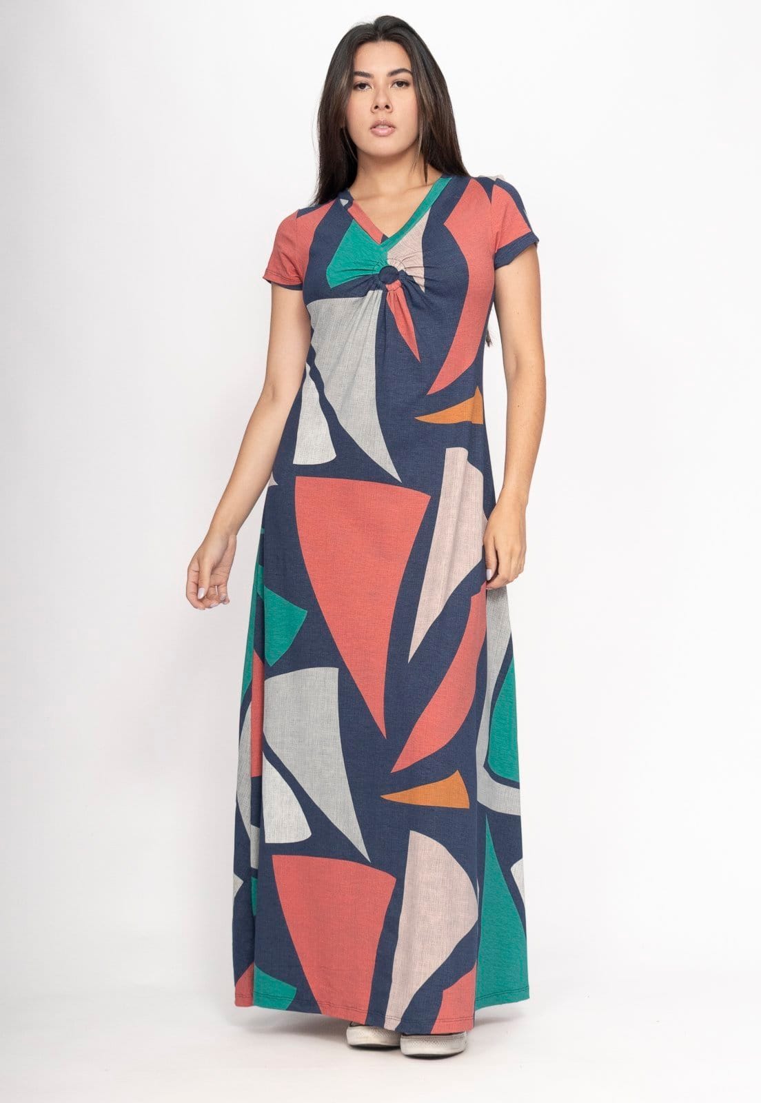 Vestido Amaoznia Vital Coema Longo Malha Detalhe no Busto Geometrias do Tempo