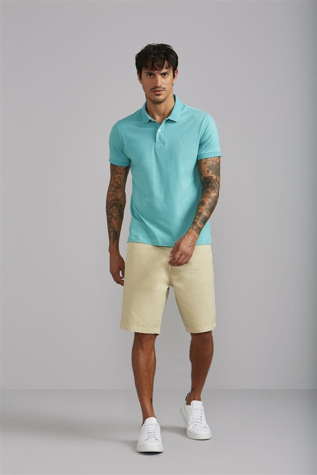 Vista 2 HIGHSTIL Polo Manga Curta Premium Malha Slim Fit Jade HIGHSTIL verde