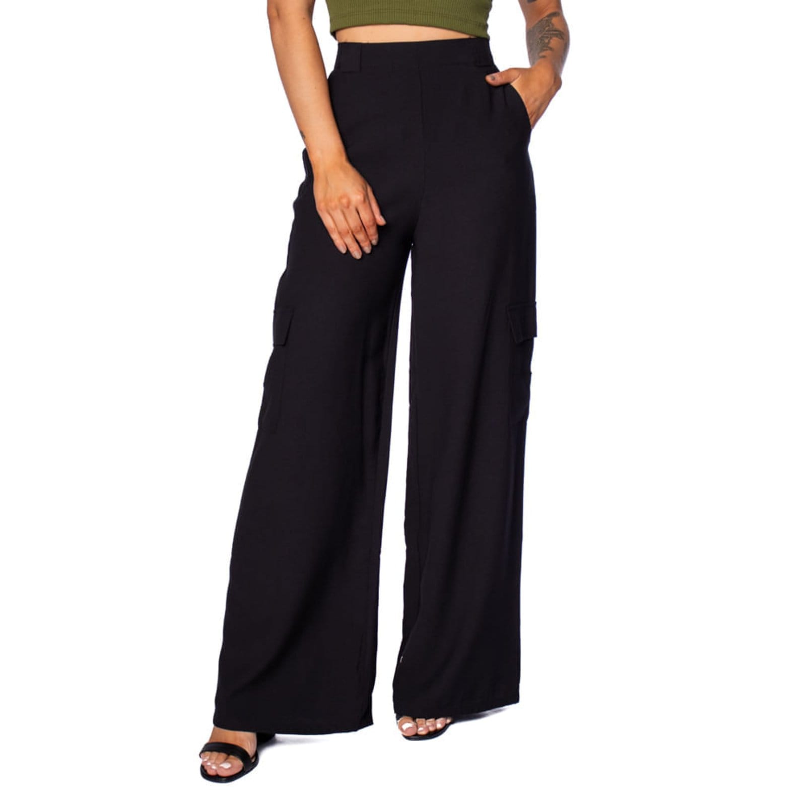 Calça Pantalona Feminina The Style Box com Bolso Cargo