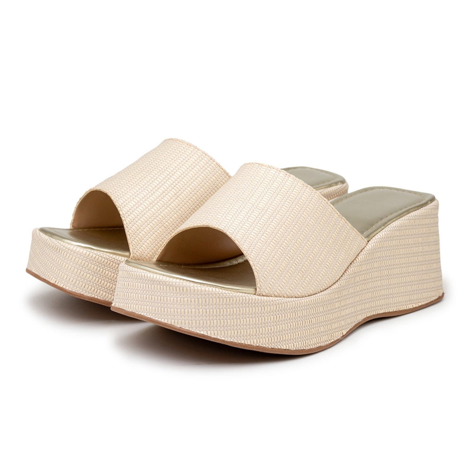 Vista principal Sandália Feminina Tamanco Plataforma Salto Médio 5201 Rafia Natural Flor da Pele bege natural