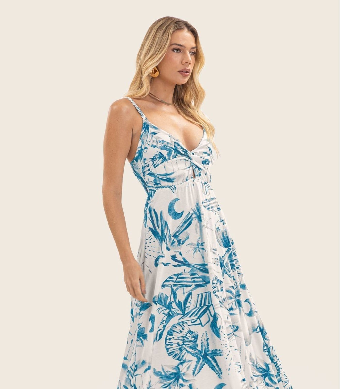 Vista 2 Vestido Longo Feminino em Meia Malha Endless Endless azul