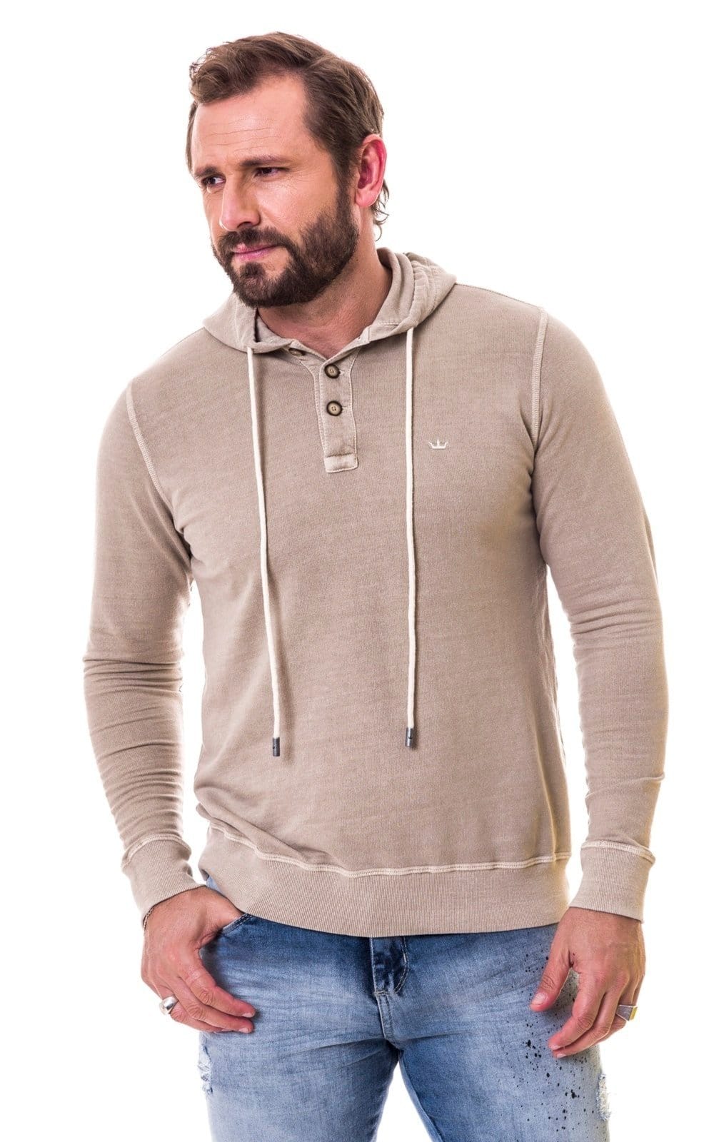 Vista 2 Moletom Aburguesia Slim Fit Caqui Alfaiataria Burguesia bege caqui