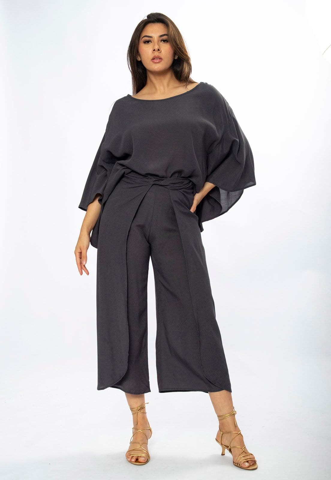 Vista principal Calça Envelope Amazônia Vital Dueré Pantacourt Viscose Chumbo Amazonia Vital cinza