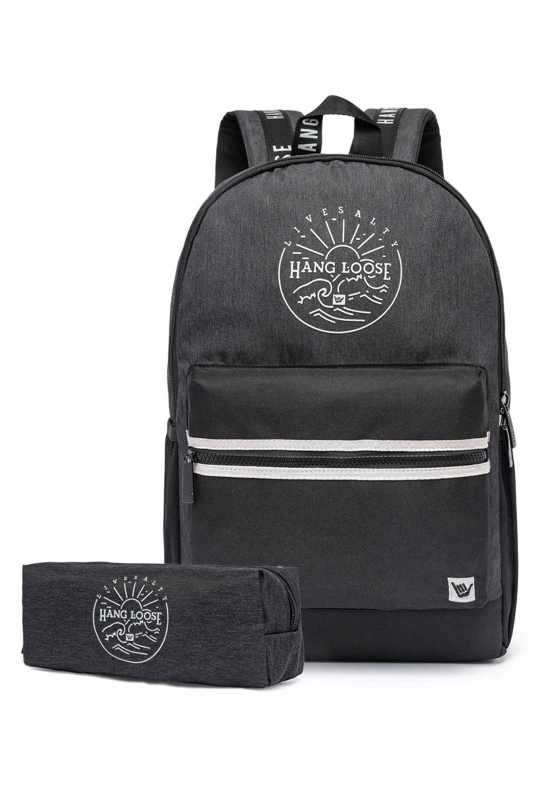Kit Mochila Hang Loose Estojo Reforçado Escolar Faculdade