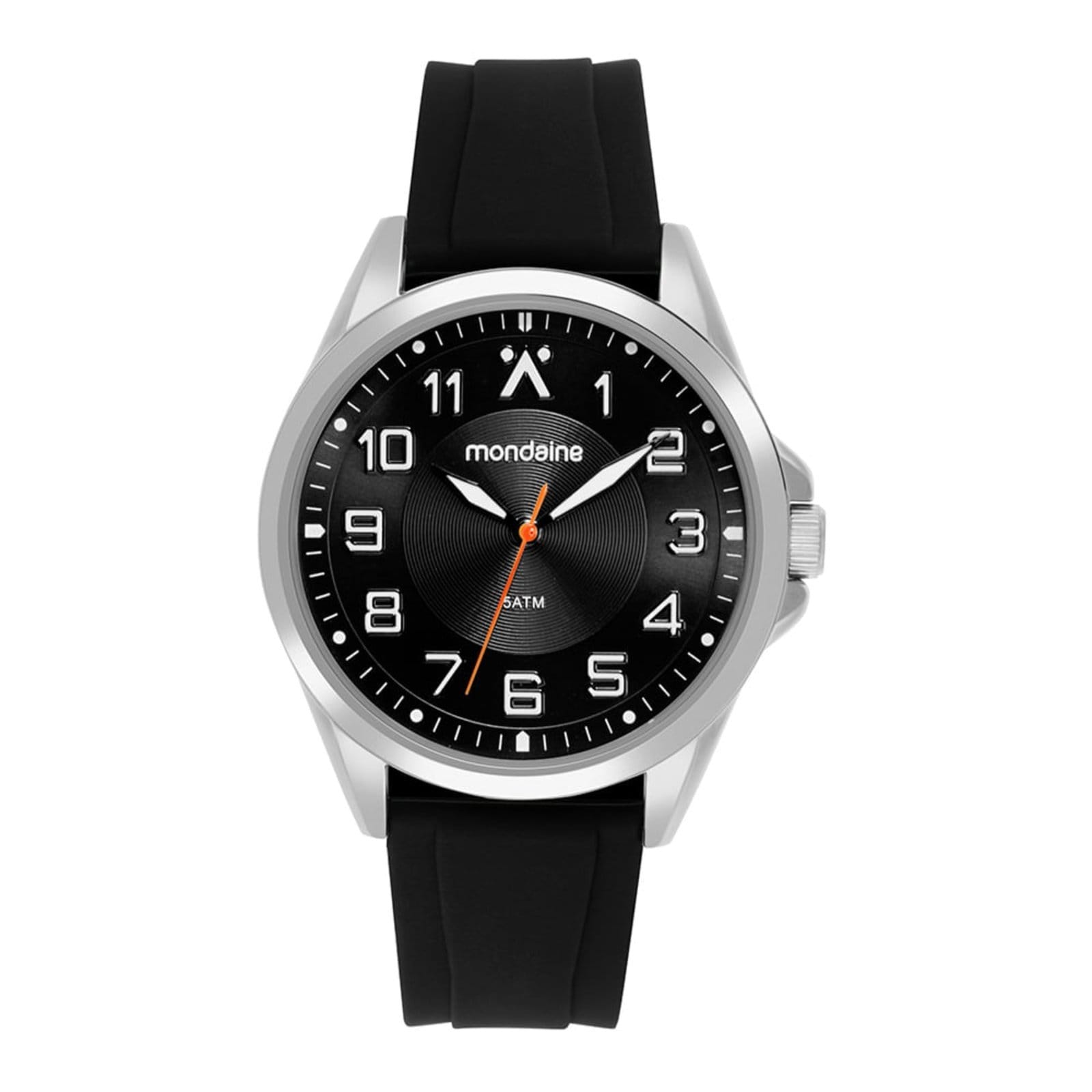 Vista principal Relógio Masculino Silicone Fivela Caixa Prata Mondaine preto