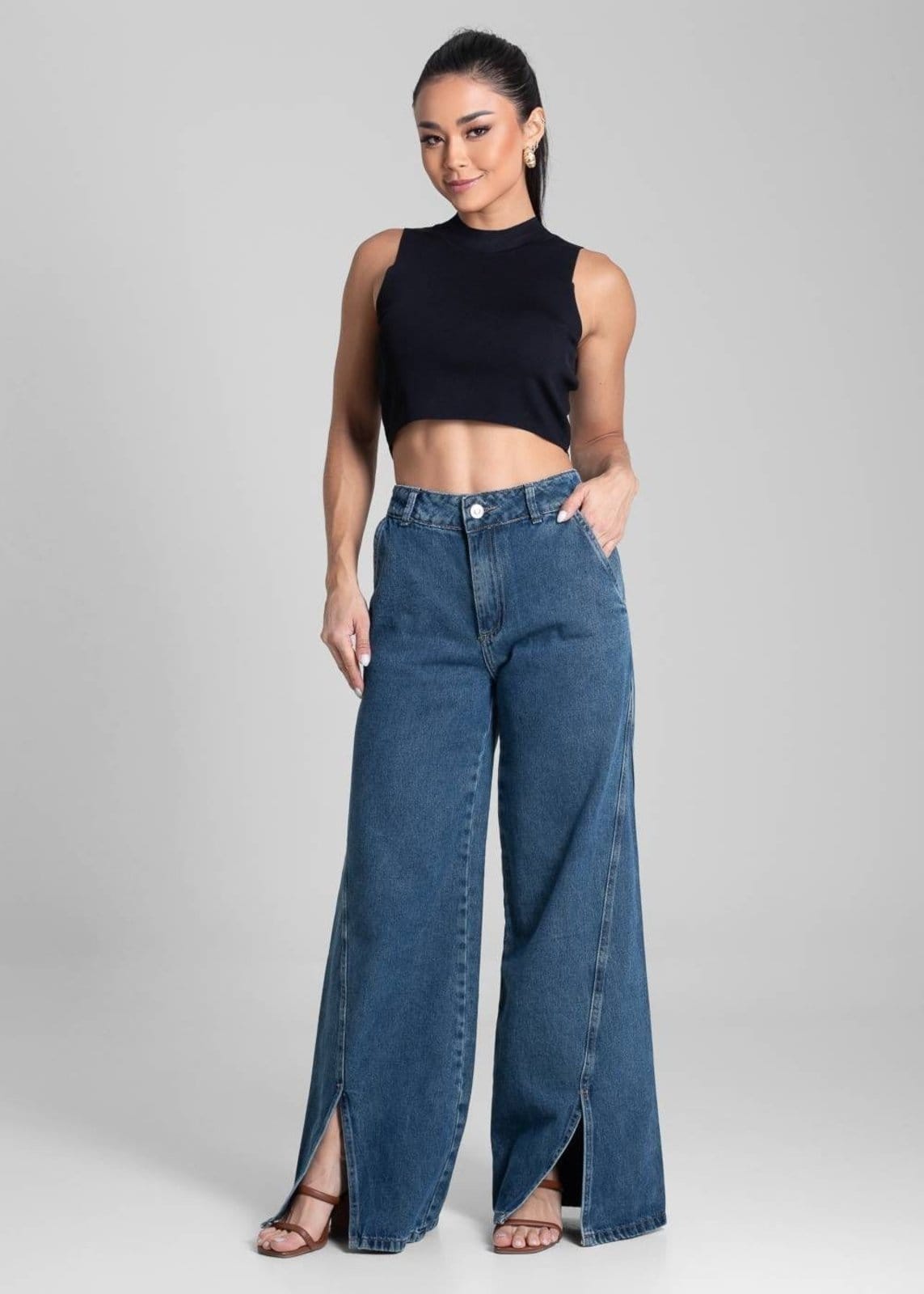 Vista 2 Calça Jeans Sawary Wide Leg - 281716 Sawary azul