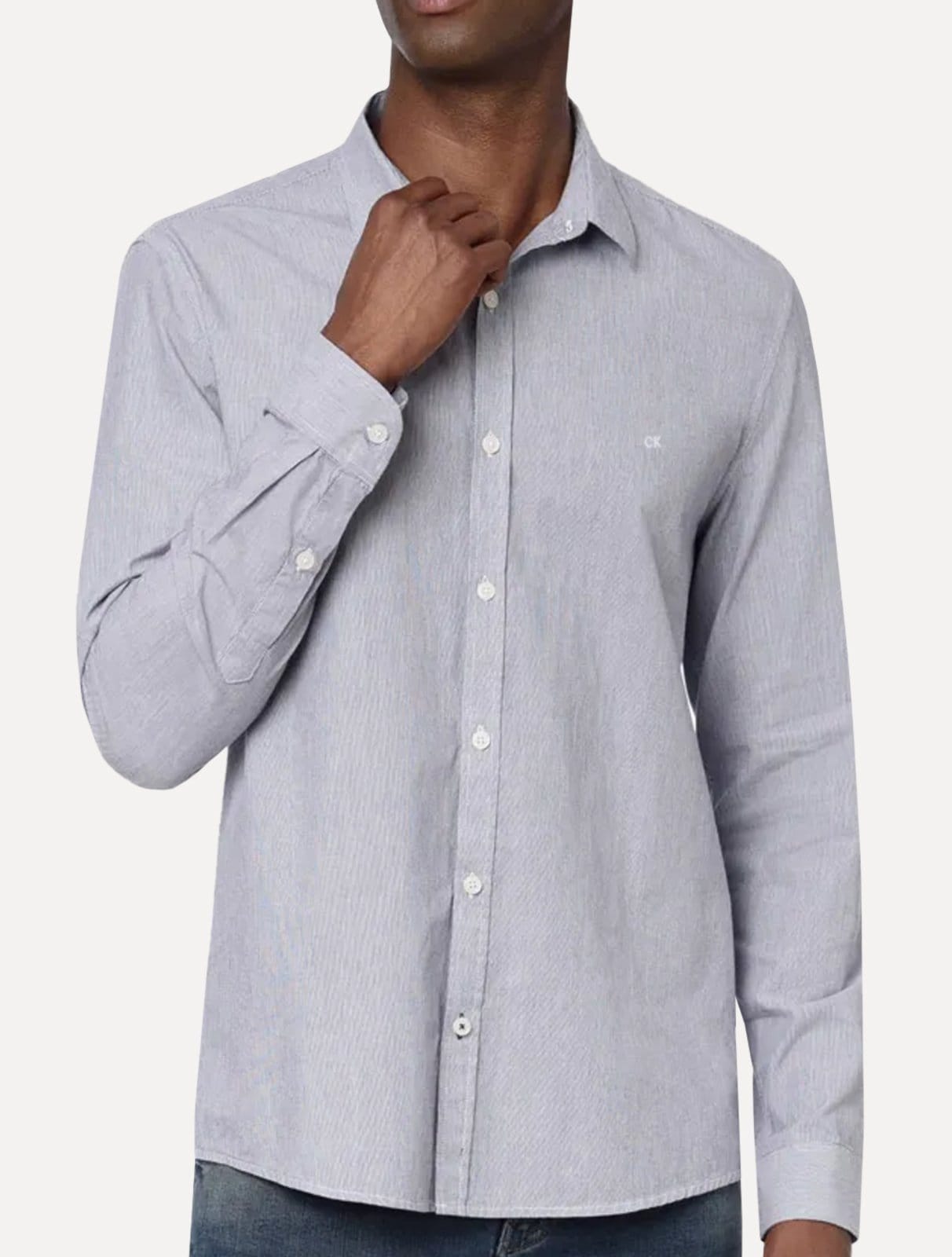 Vista principal Camisa Calvin Klein Masculina Slim Fit Oxford Leve Marinho Mescla Calvin Klein azul marinho