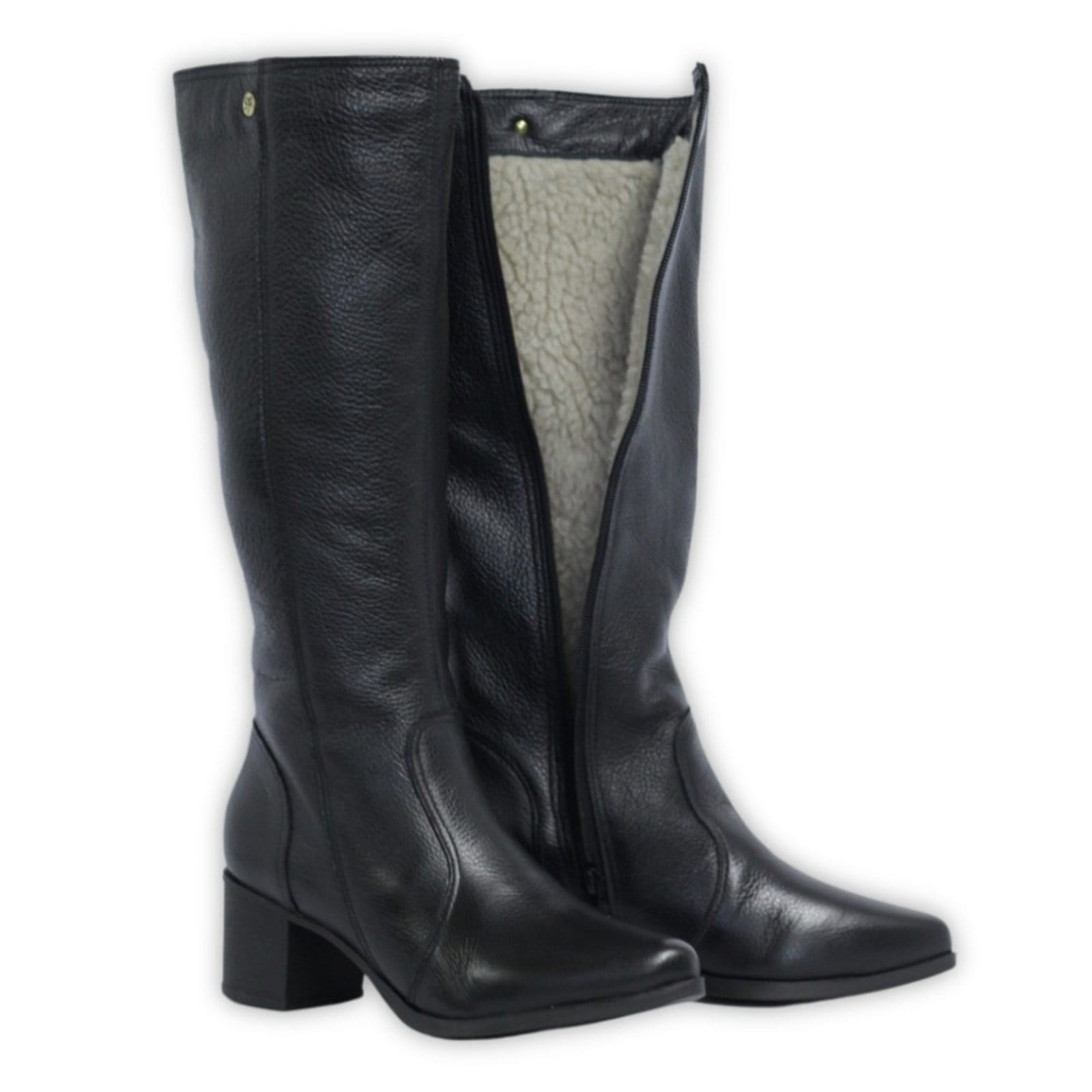 Vista 2 Bota Feminina Lã Sintética Bico Fino Cano Longo Couro Salto 4 Cm Spinelli preto