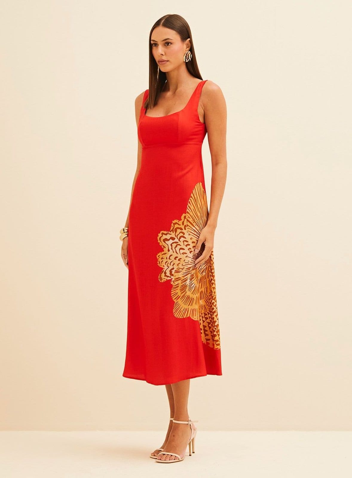 Vista principal Vestido Estampado Midi Forum Ceramic Shell Forum vermelho