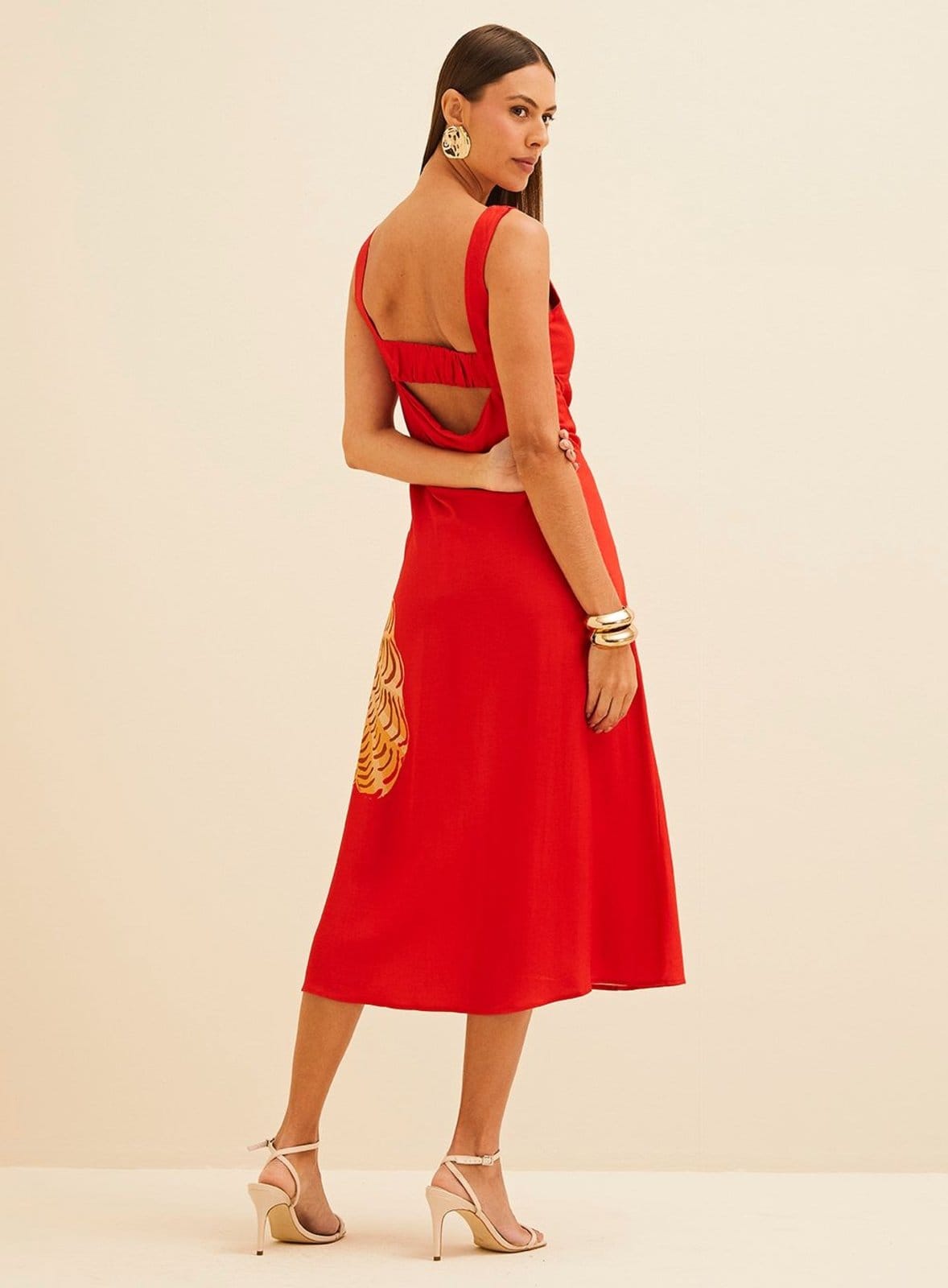 Vista 2 Vestido Estampado Midi Forum Ceramic Shell Forum vermelho