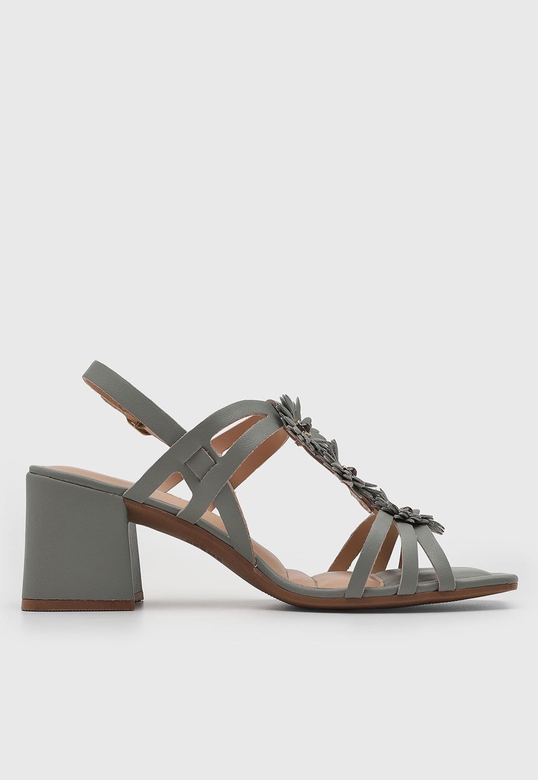 Vista 2 Sandália Feminina Dakota Salto Grosso Aplicação Floral Dakota verde