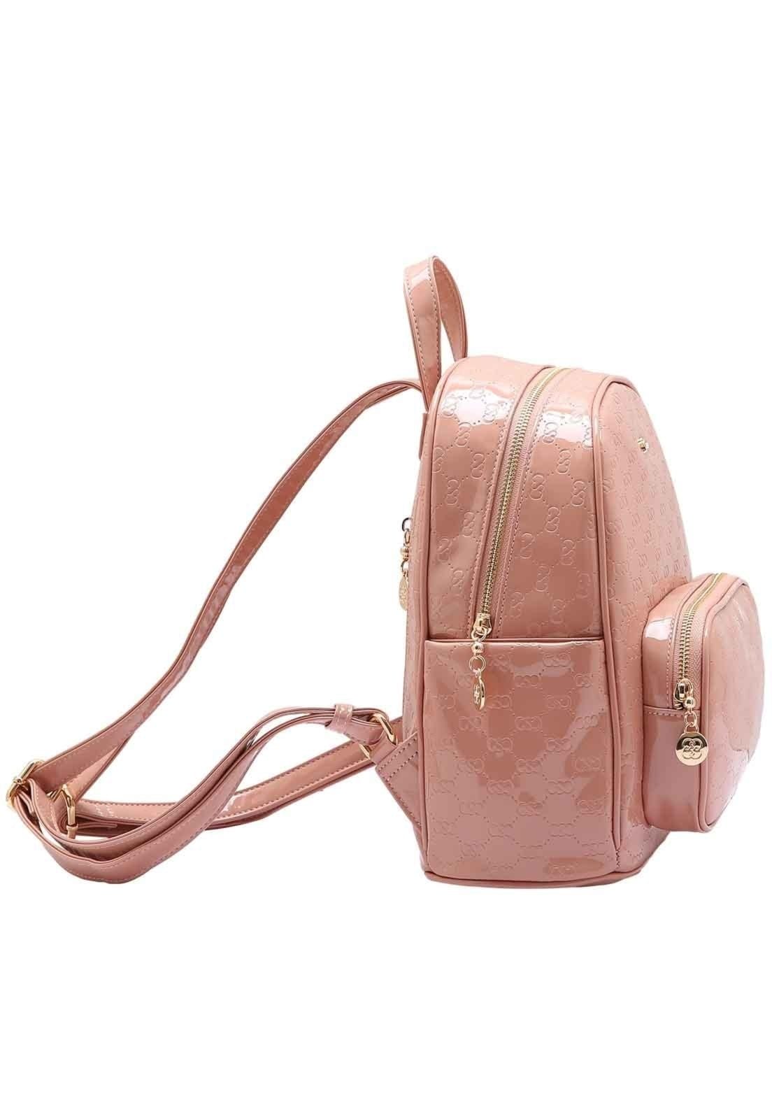 Vista 2 Mochila Feminina Chenson Original Mini Logo Verniz Costas Rose 8485034 Chenson rosê rose