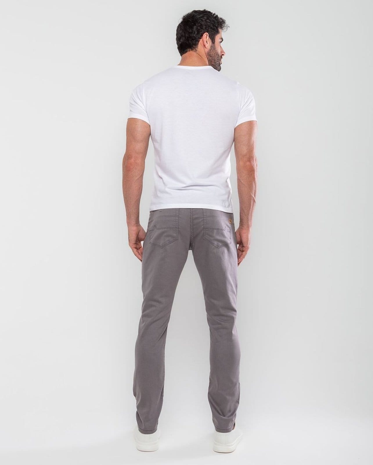 Vista 2 Calça Sarja Slim Fit Masculina Básica 21571 Chumbo Consciência cinza