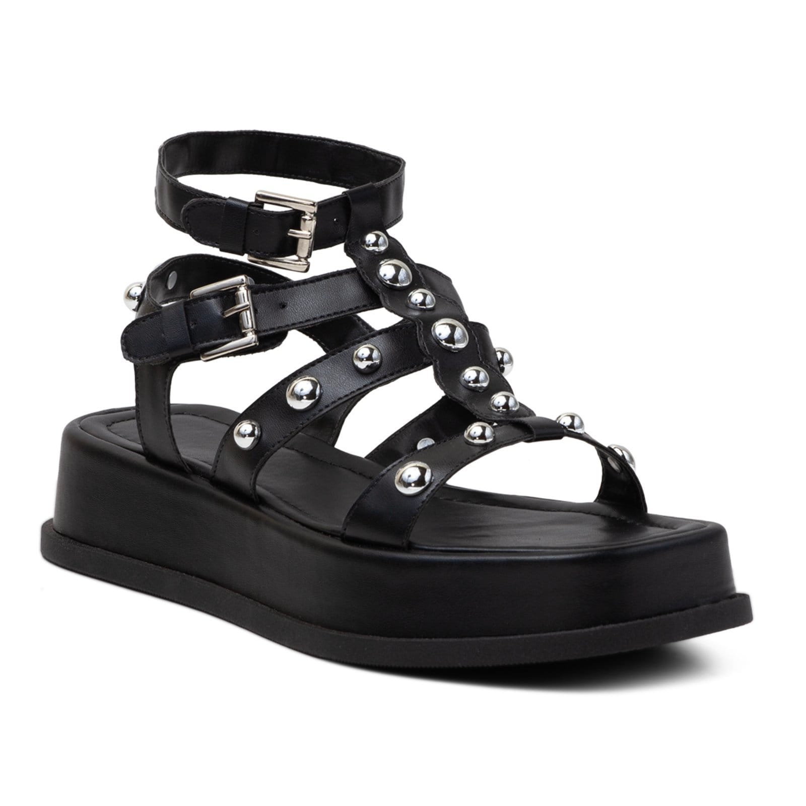 Vista 2 Sandália Papete Flatform Feminina Em Napa 183070 Flor da Pele preto