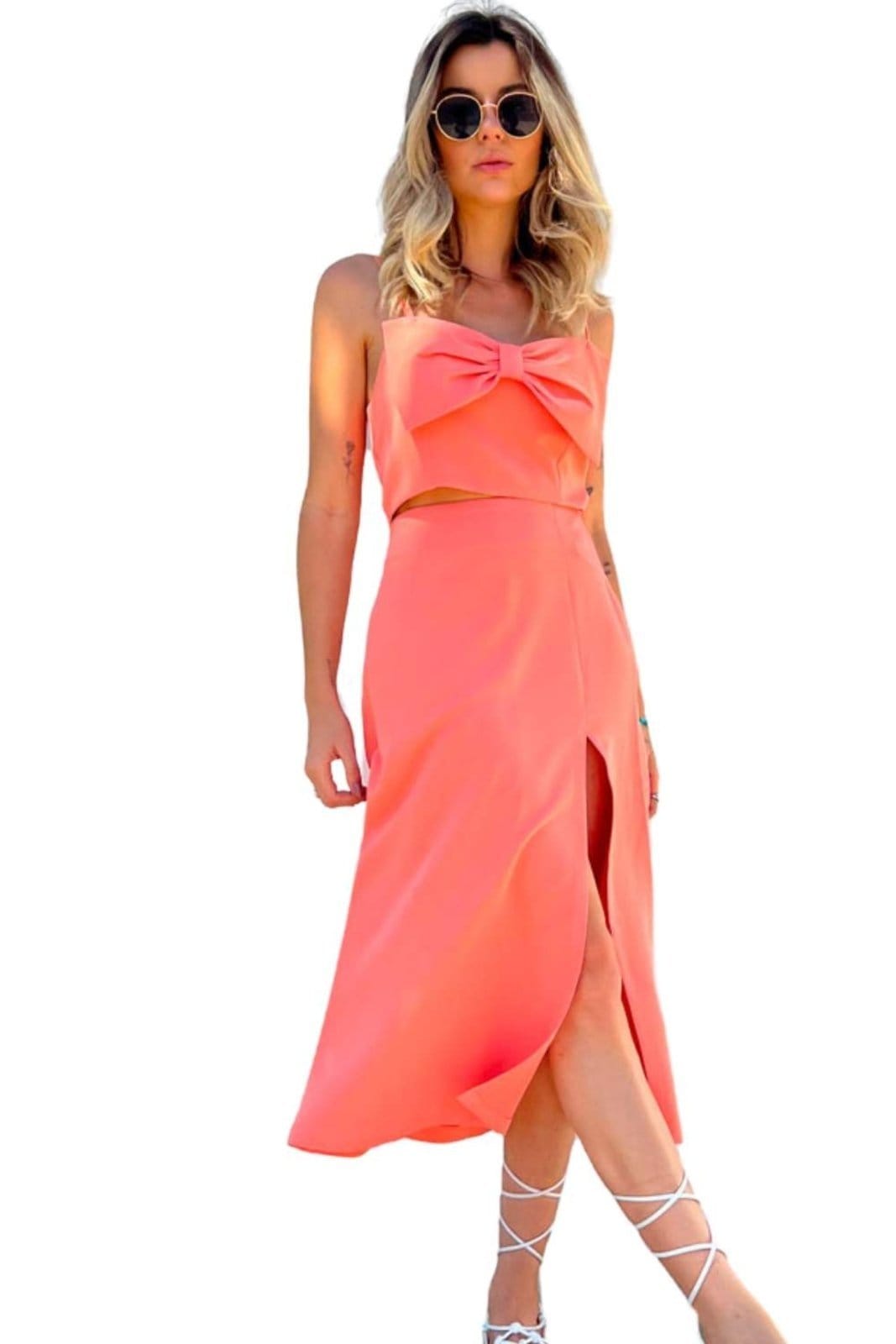 Vista principal Saia Vanibele Midi Goiaba Vanibele rosa