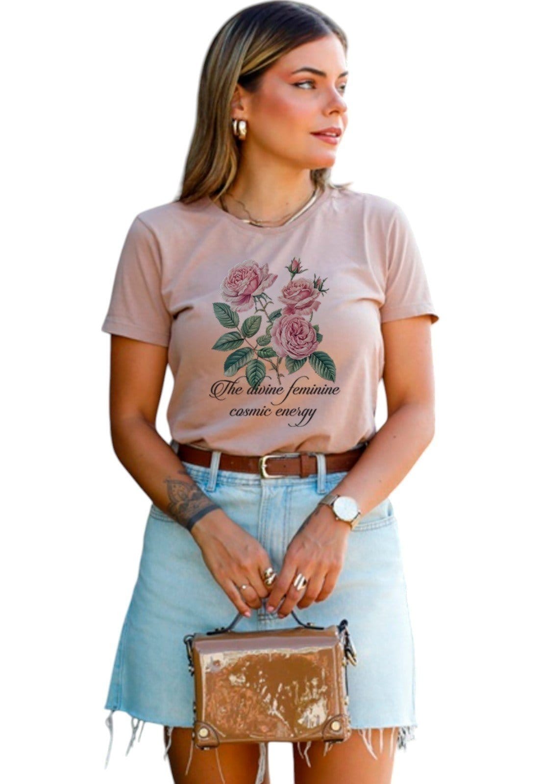 Vista 2 Camiseta Cianitas Chocolate Estampa Rosa Divine Cianitas marrom rosa