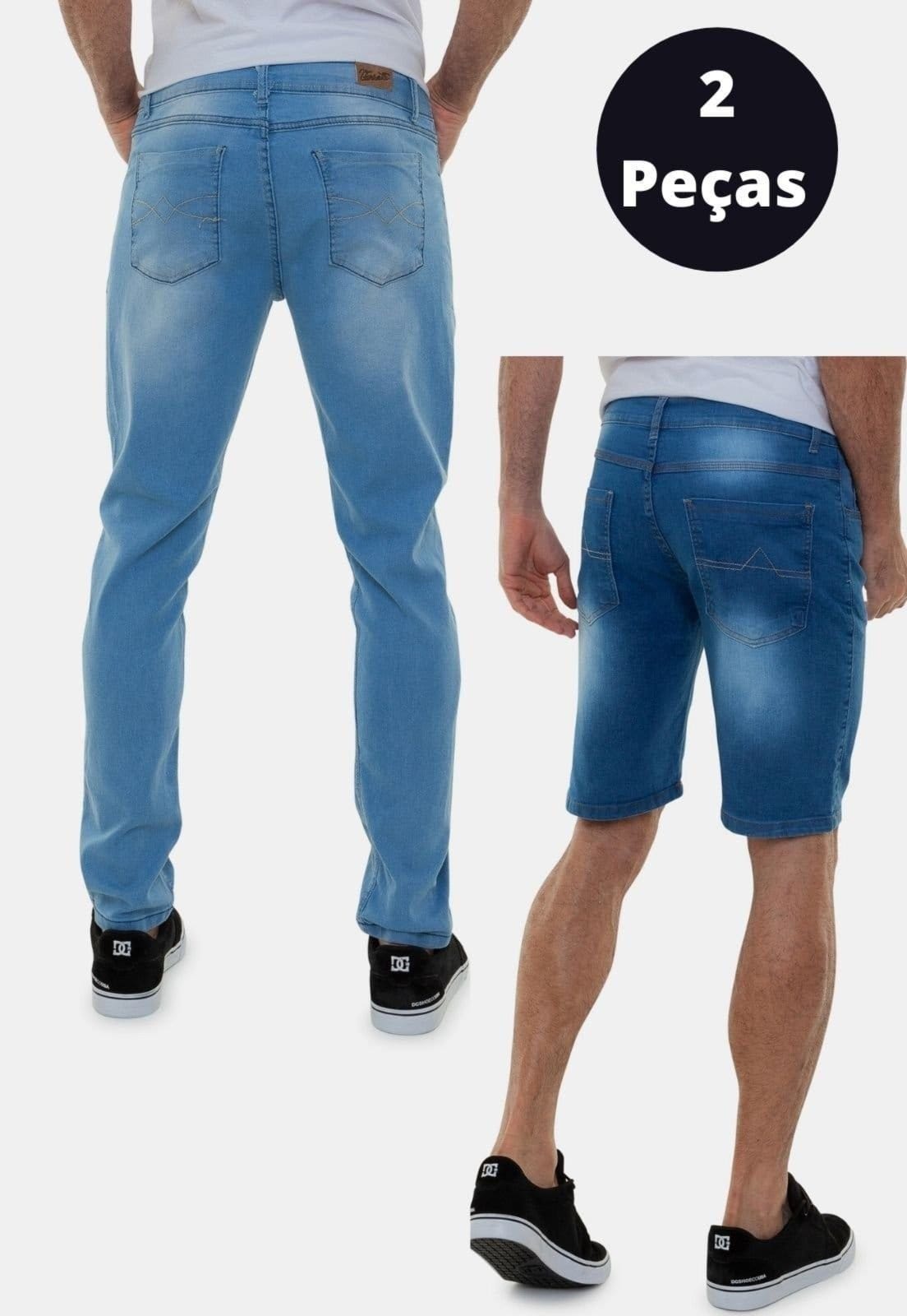 Vista 2 Kit 2 Peças Bermuda e Calça Jeans Tradicional Barcelona Versatti Jeans azul