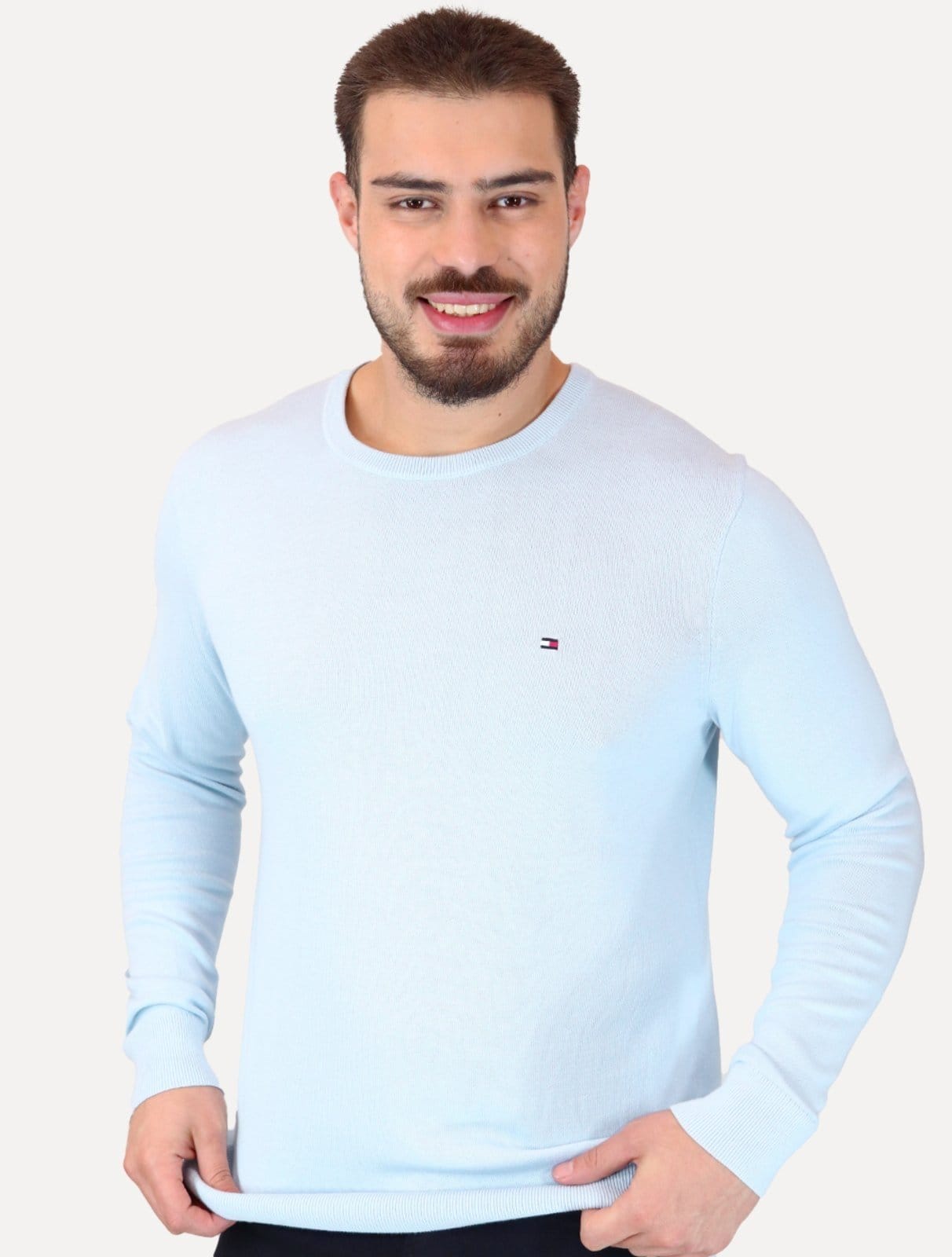 Vista 2 Suéter Tommy Hilfiger Masculino Crewneck Essential Cotton Claro Tommy Hilfiger azul