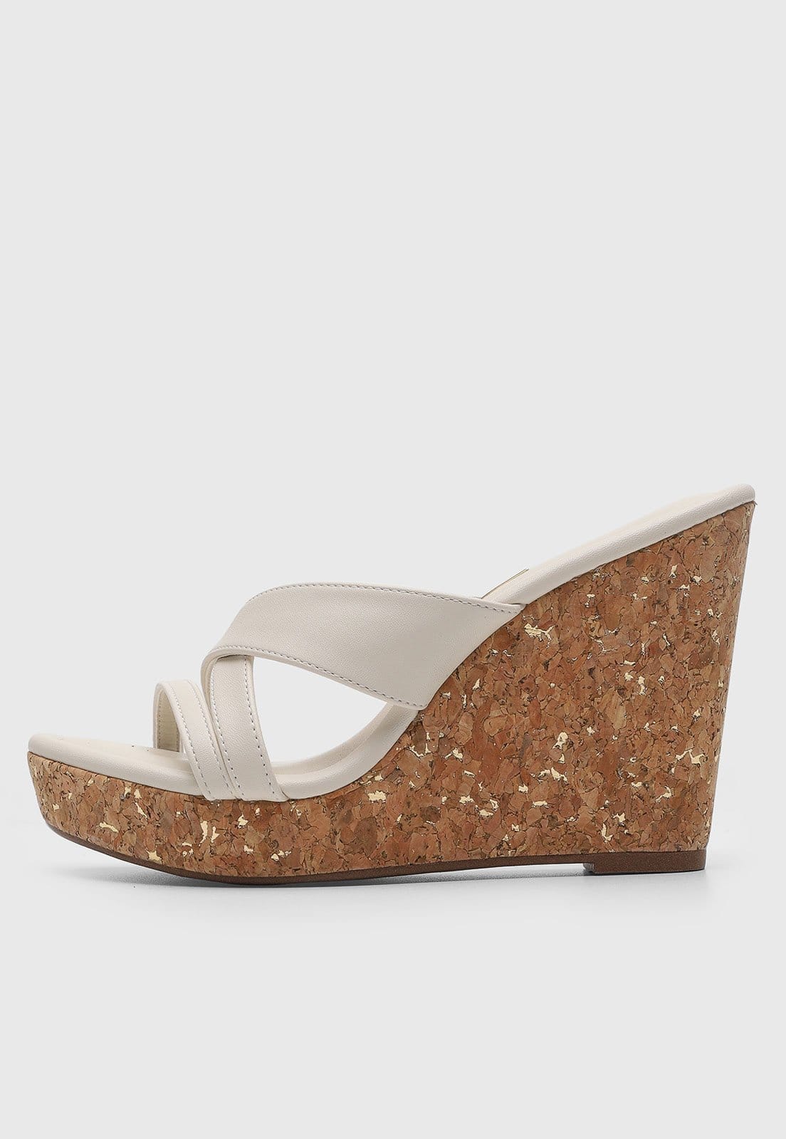 Sandália Feminina Vizzano Salto Anabela Cortiça Off-White