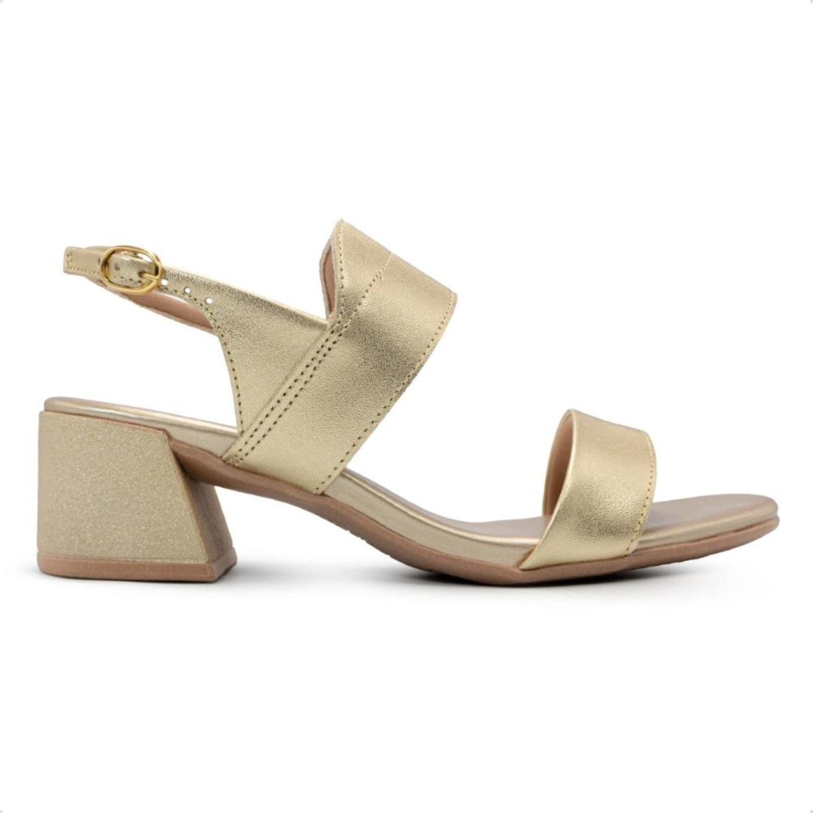 Vista principal Sandália Usaflex Feminina Couro Salto Bloco Detalhe Tira Casual AL20011 Usaflex dourado