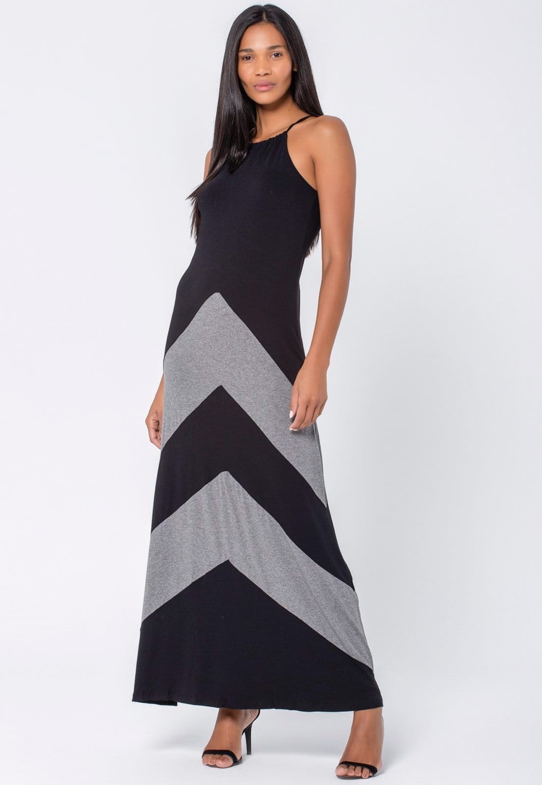 Vista principal Vestido Longo Amazonia Vital Malha Trapézio Garota de Ipanema e Mescla Amazonia Vital cinza/preto