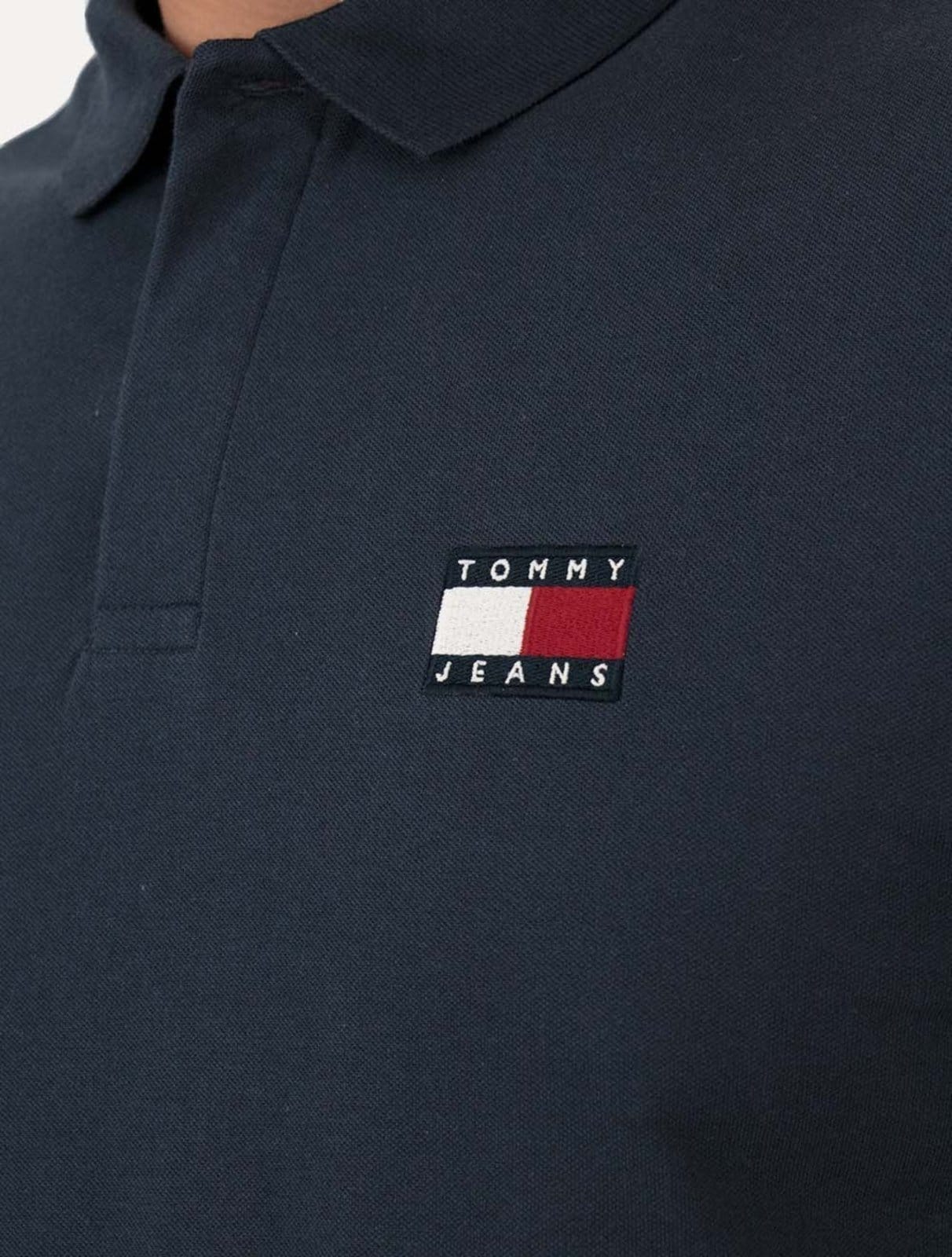 Vista 2 Polo Tommy Jeans Masculina Regular Classic Flag Badge Escuro Tommy Jeans azul