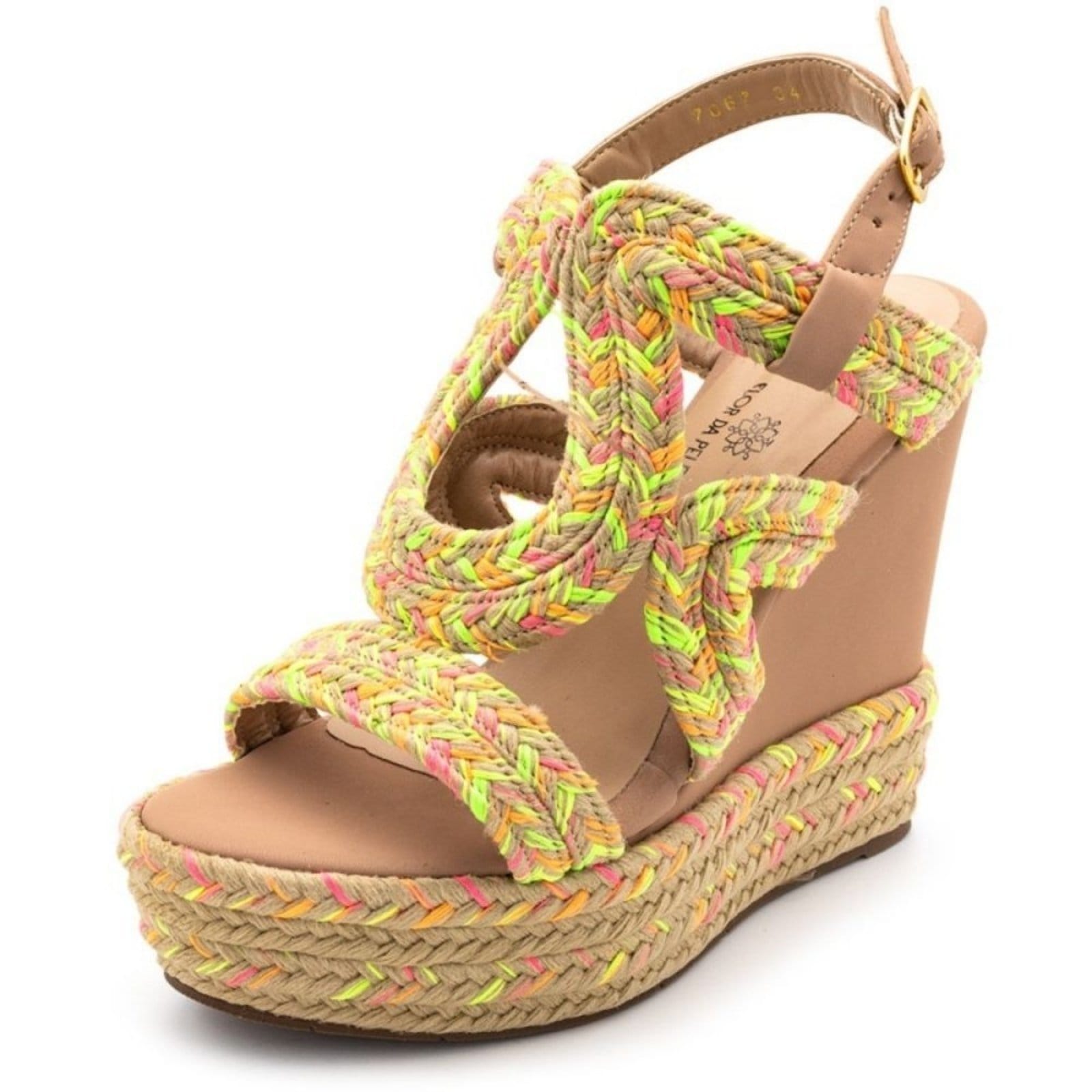 Sandália Colorida Cordão Plataforma Trançada 4012 Trançado Verde