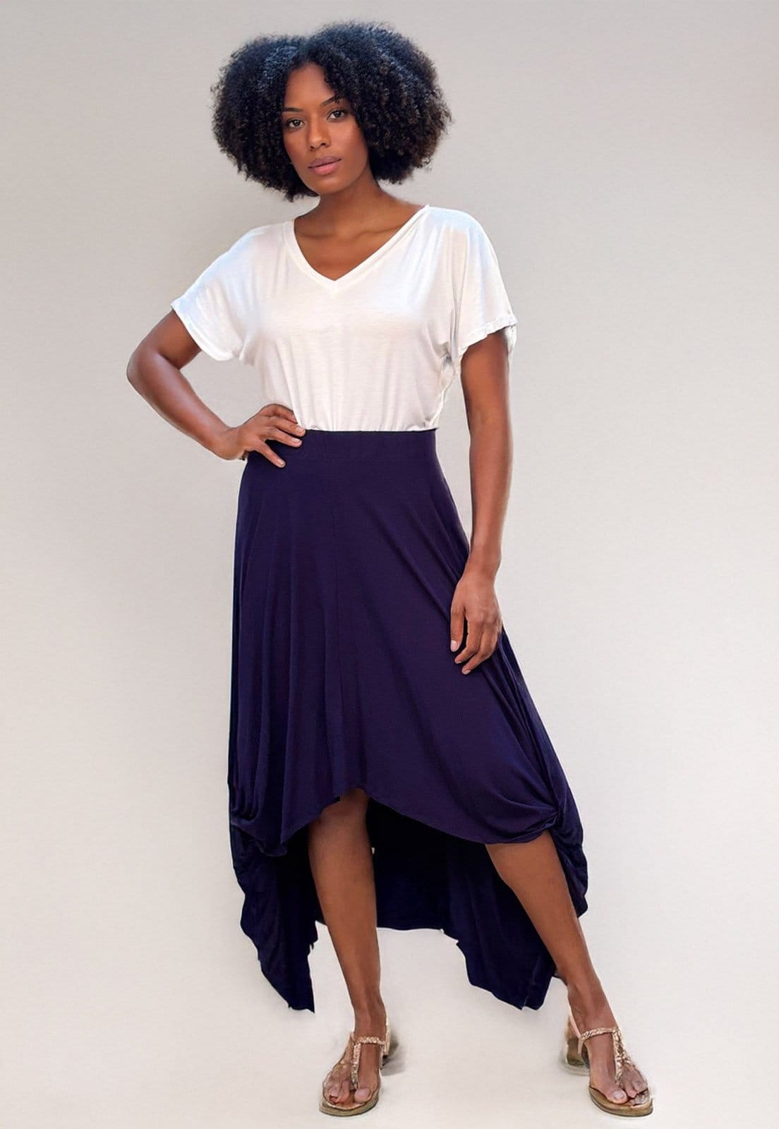 Vista principal Saia Longa Amazonia Vital Malha Nó Hippie Chic Marinho Amazonia Vital azul