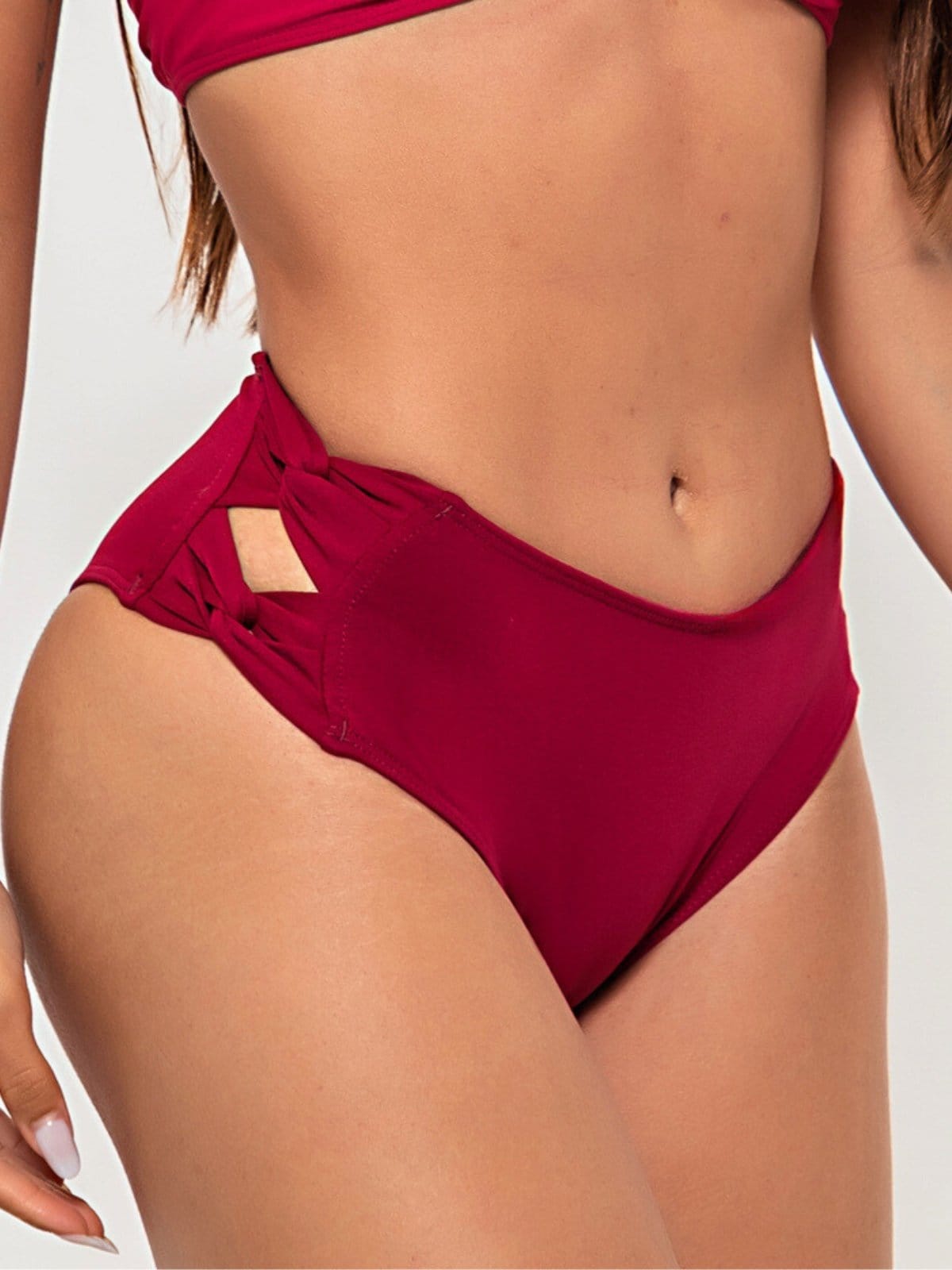 Calcinha de Biquíni Orla da Praia Avulsa Trançado Lateral Disfarça Barriga Escuro