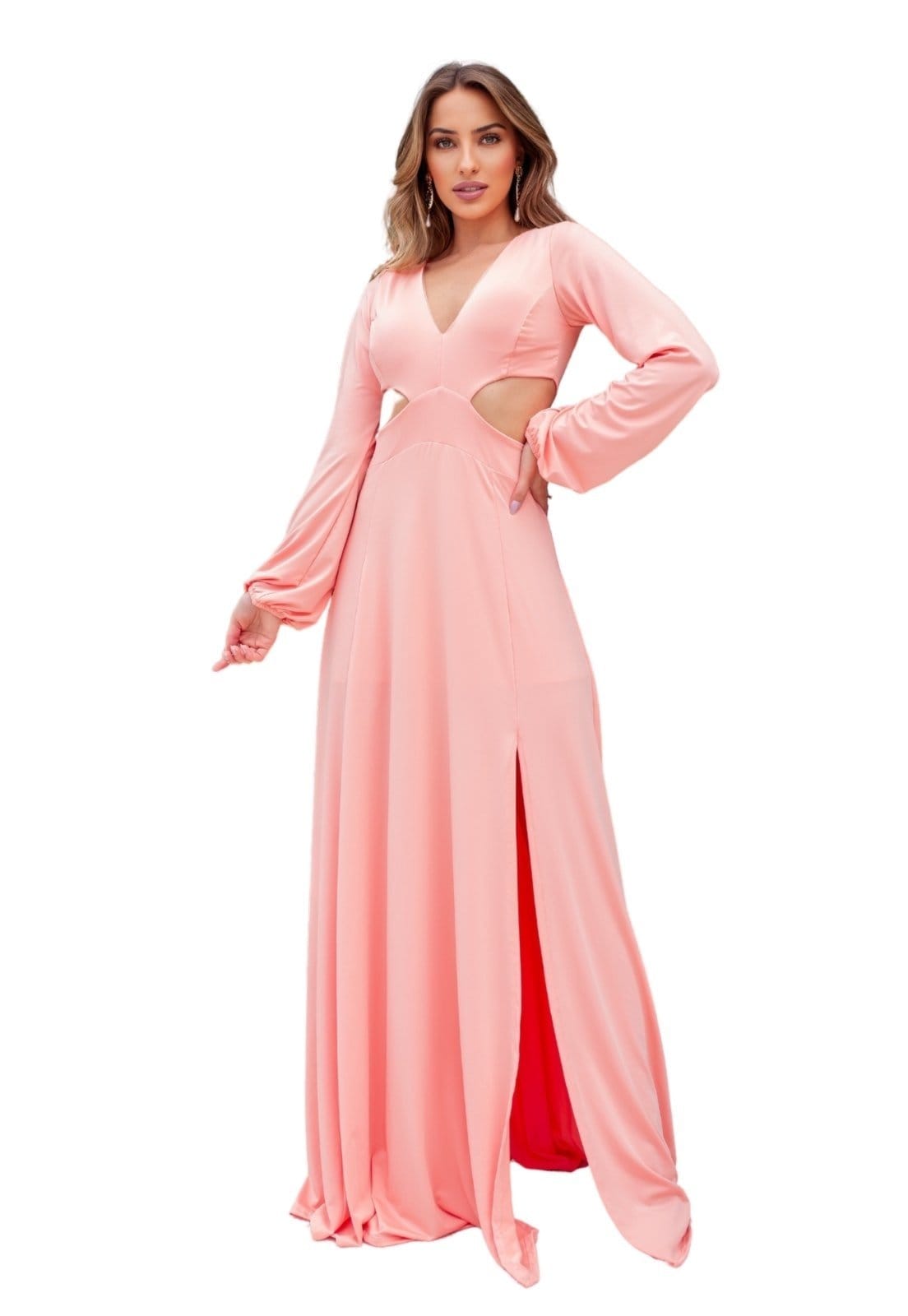 Vestido Longo de Inverno Manga Longa Abertura Fluity