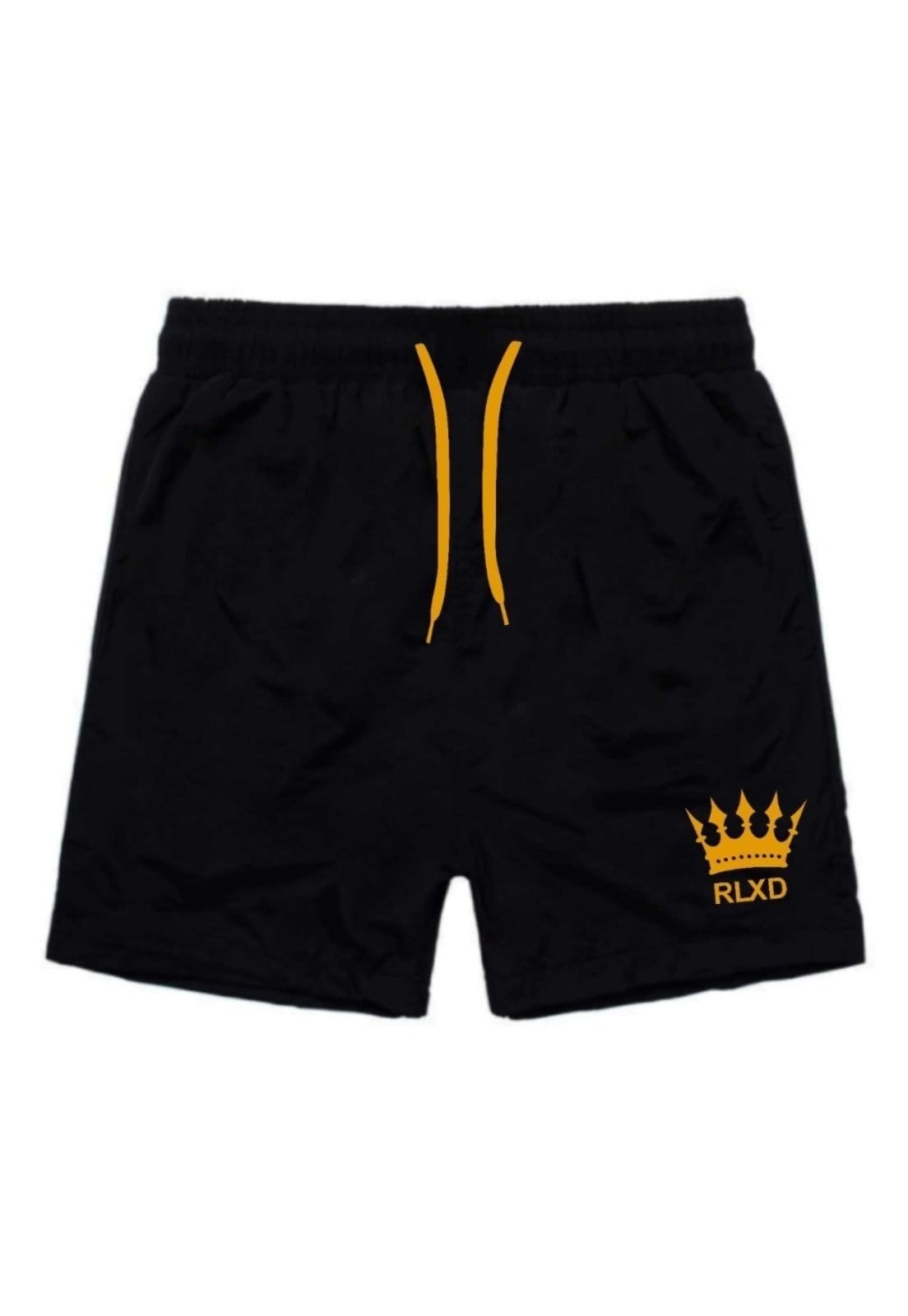 Bermuda Short Moda Praia Relaxado Estampado Preto Cordão Neon