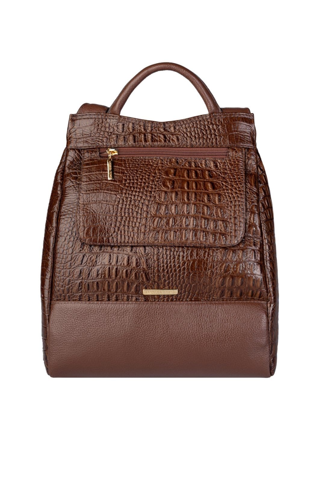 Mochila Andrea Vinci Pequena Antifurto Couro Croco Susan - Whisky