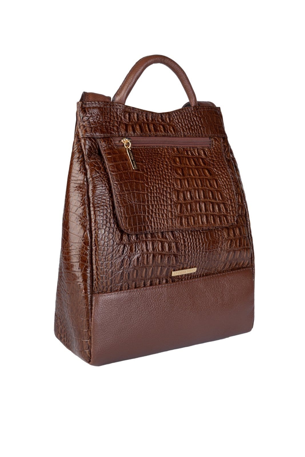 Vista 2 Mochila Andrea Vinci Pequena Antifurto Couro Croco Susan - Whisky Andrea Vinci vermelho