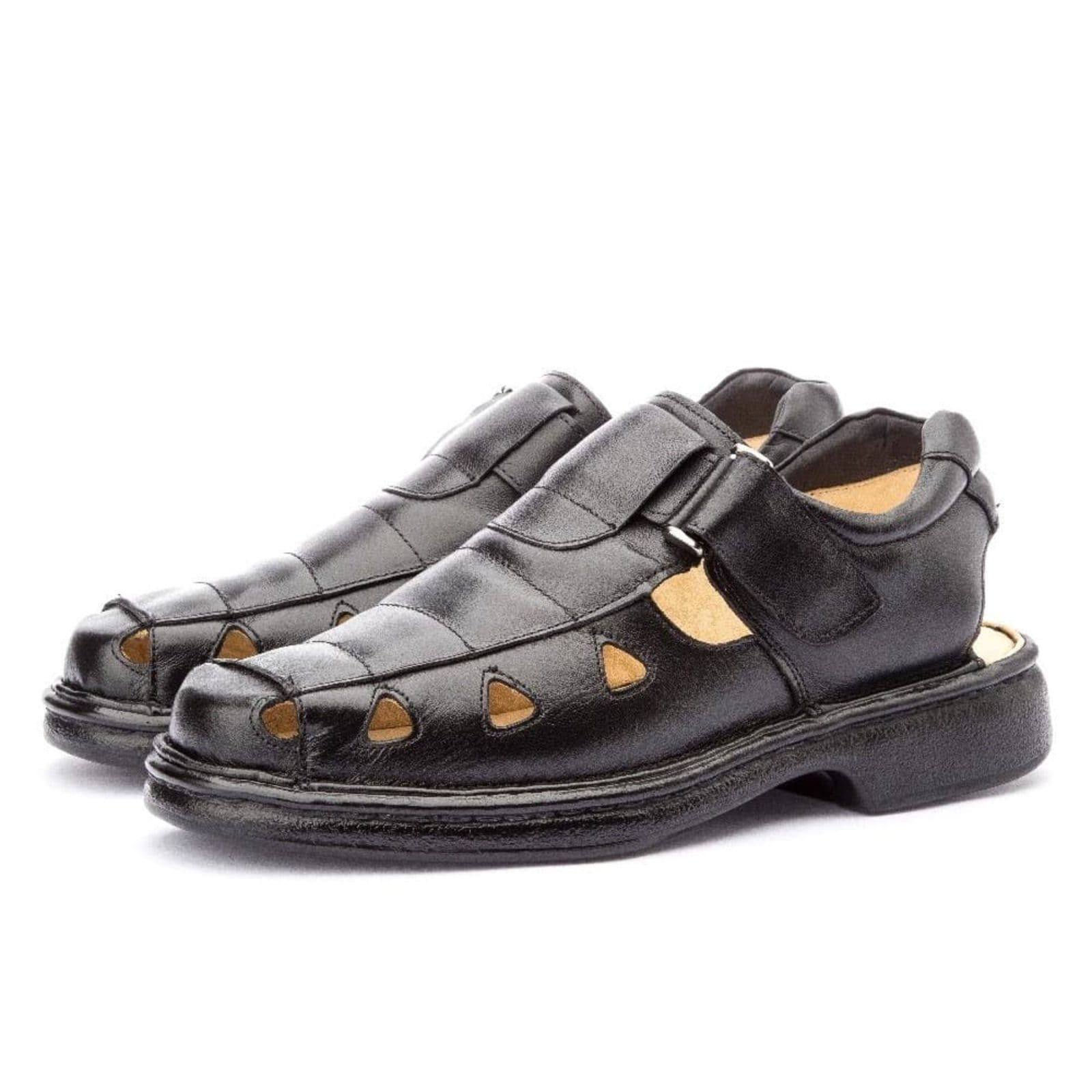 Vista 2 Sandália Clube do Sapato de Franca de Couro Antistress Conforto DFT Roma Preta Clube do Sapato de Franca preto