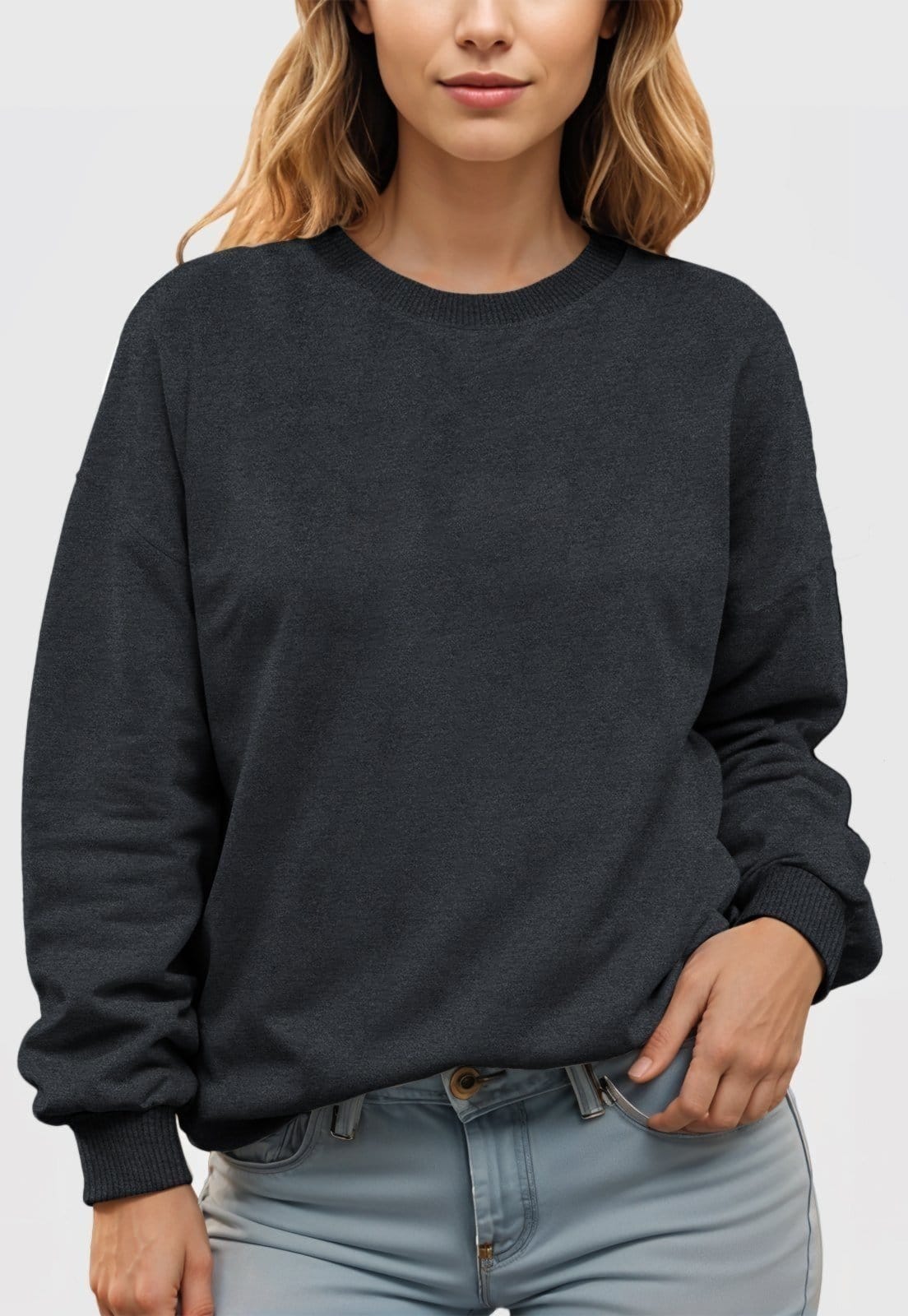 Vista 2 Conjunto Moletom Liso Gola Redonda e Calça Feminino Benellys Chumbo Benellys grafite