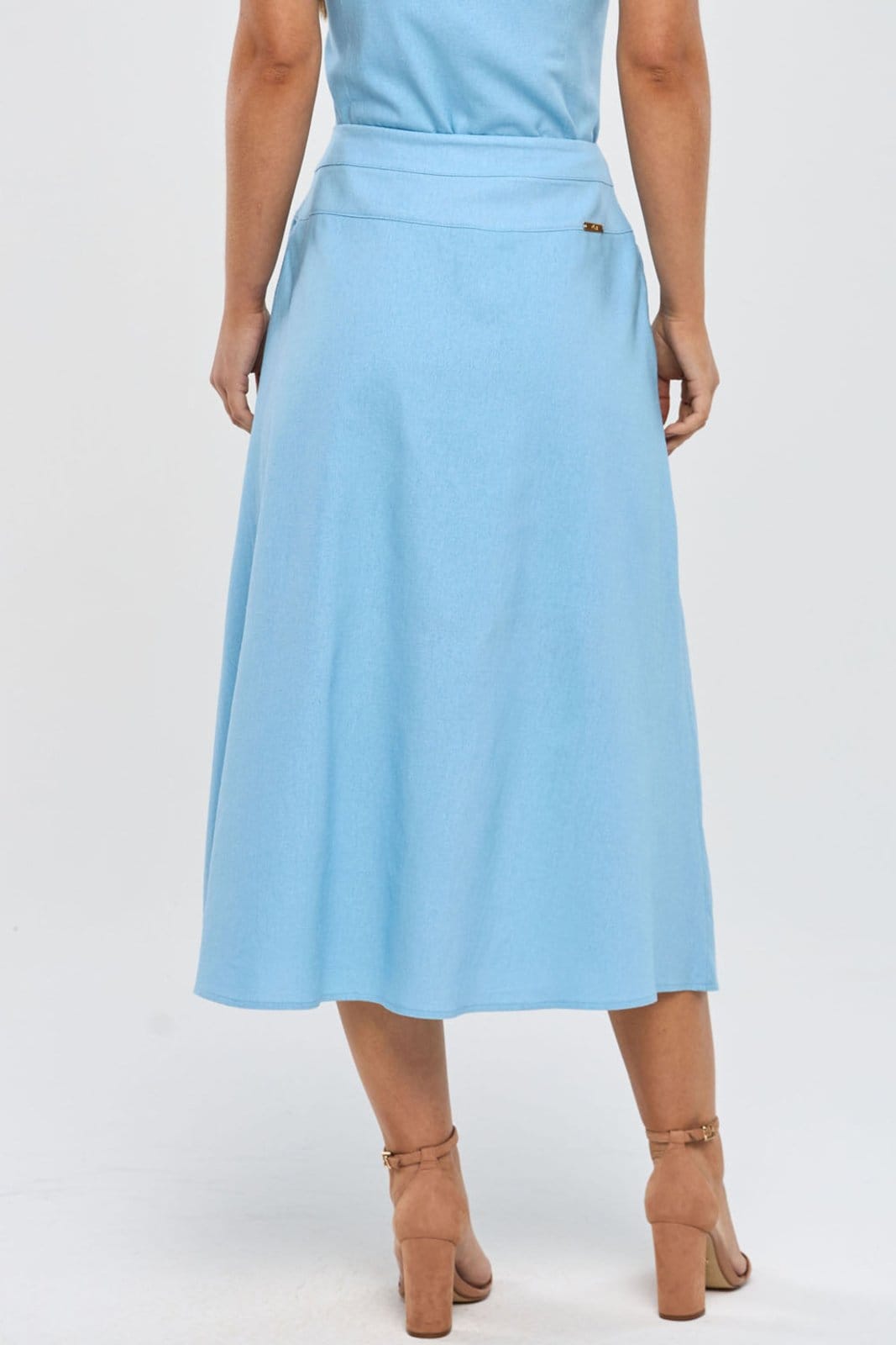 Vista principal Saia Midi PKS Com Fenda Linho PKS azul