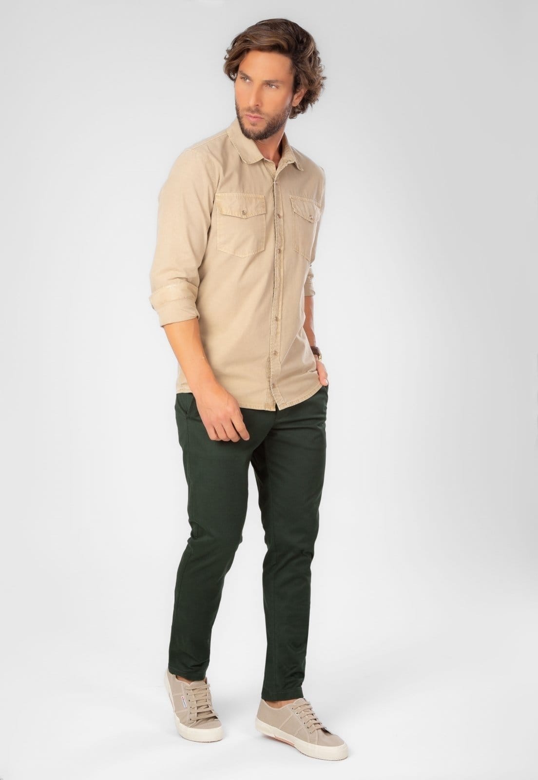 Calça Traymon Skinny Algodão Egípcio Musgo